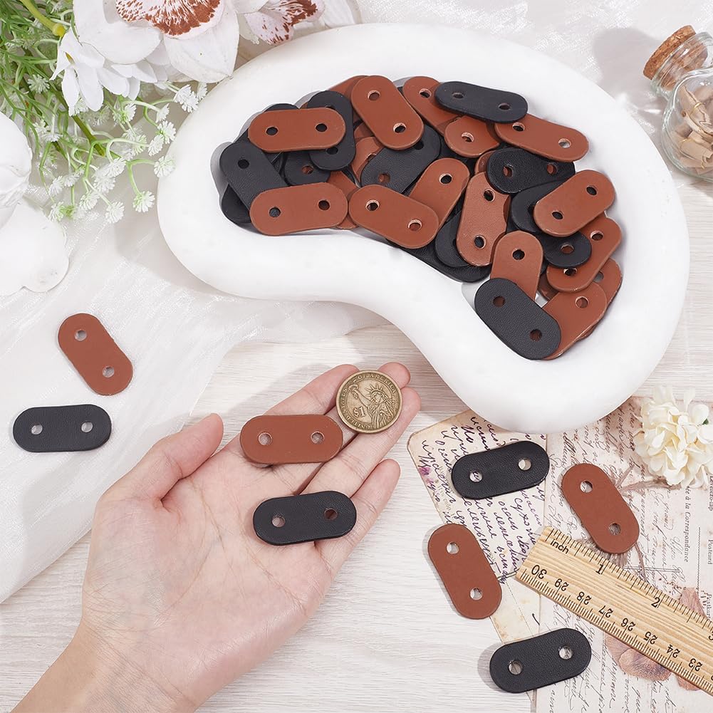 50PCS 2 Colors PU Leather Oval Toggle Stoppers Two Hole Cord Locks Drawstring End Adjuster Fastener Leather Slider Buckles for Casual Jacket Hoodie Garments Pants Coats(Black;Brown)