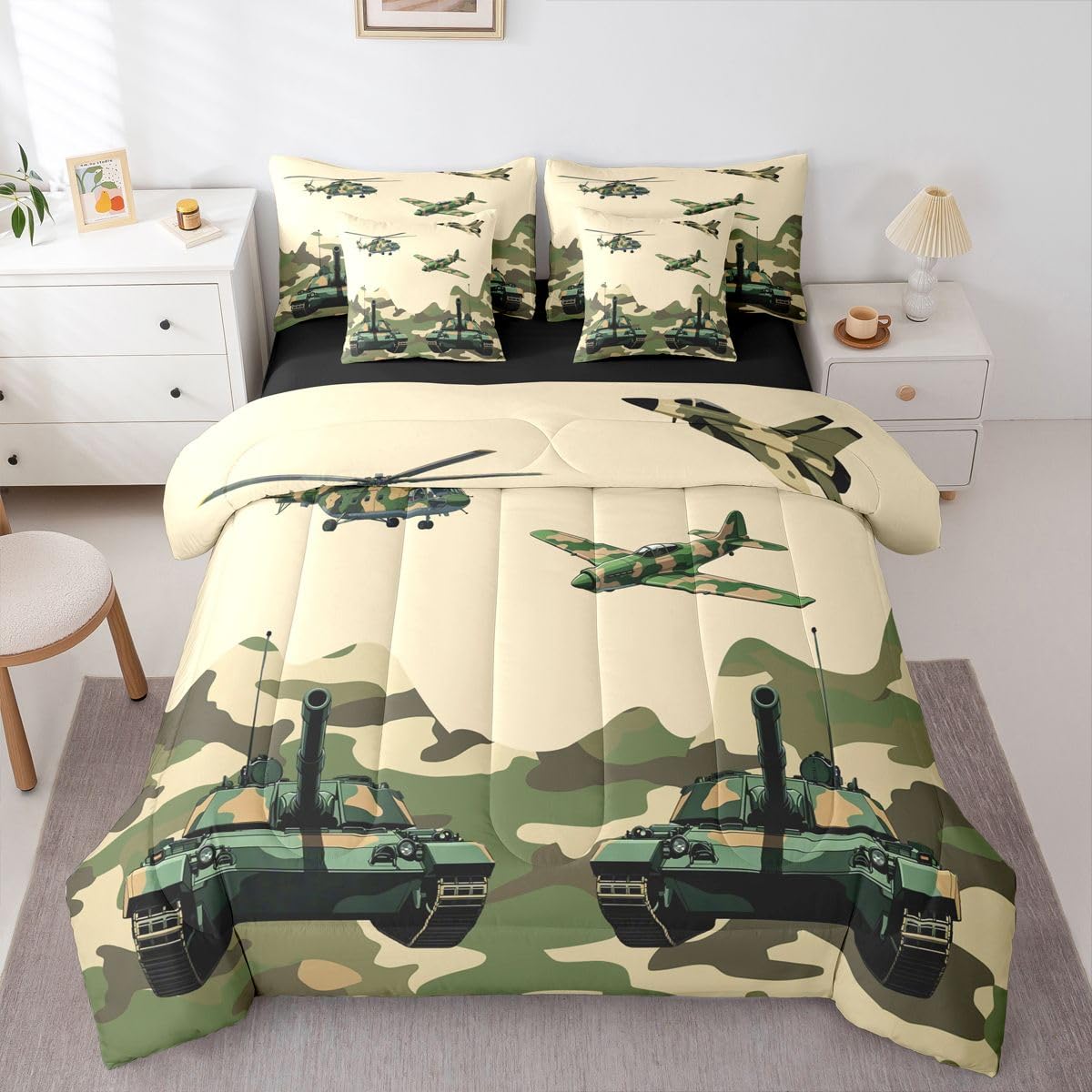 Erosebridal Military Green Camo Full Comforter Set 7 Pieces