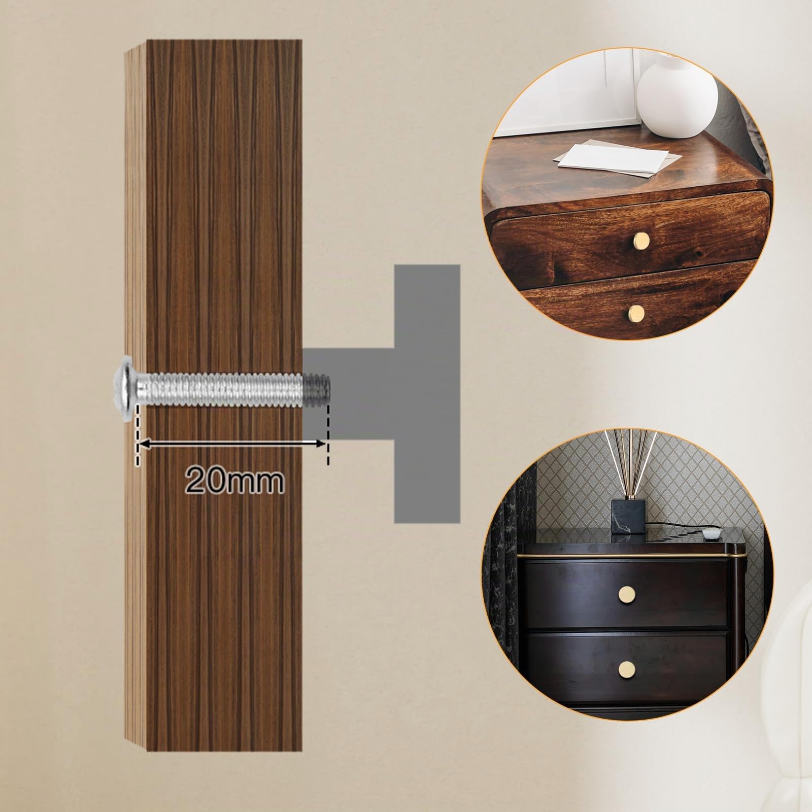 VEGCOO 10 Pcs Bouton de Meuble Or 25mm Aluminium Alliage Double Usage Tournevis Vis Poignée de Placard Moderne Ronde Gold 25 × 20 mm