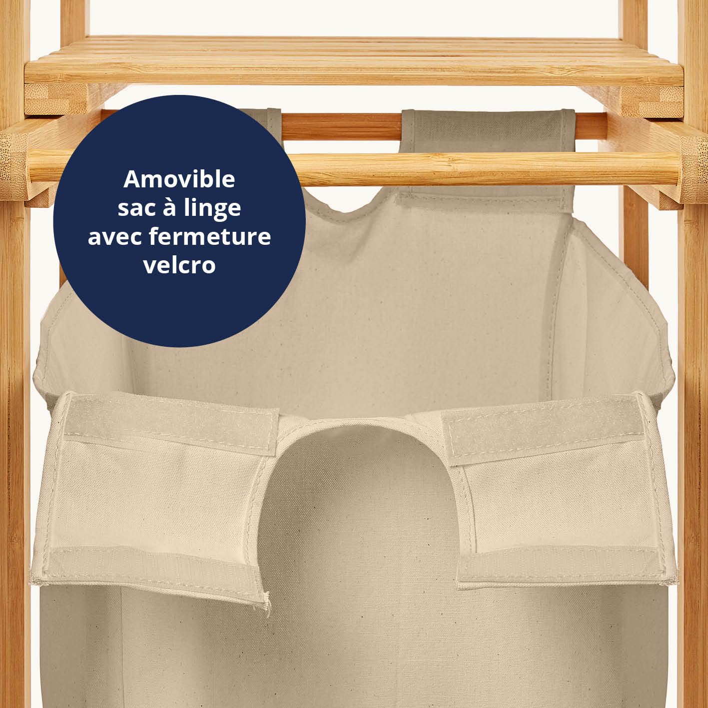 Lumaland Panier à linge en bambou avec sac à linge coulissant, matériau facile d'entretien, résistant à l'humidité et facile à nettoyer, 73 x 33 x 33 cm (H x l x L)