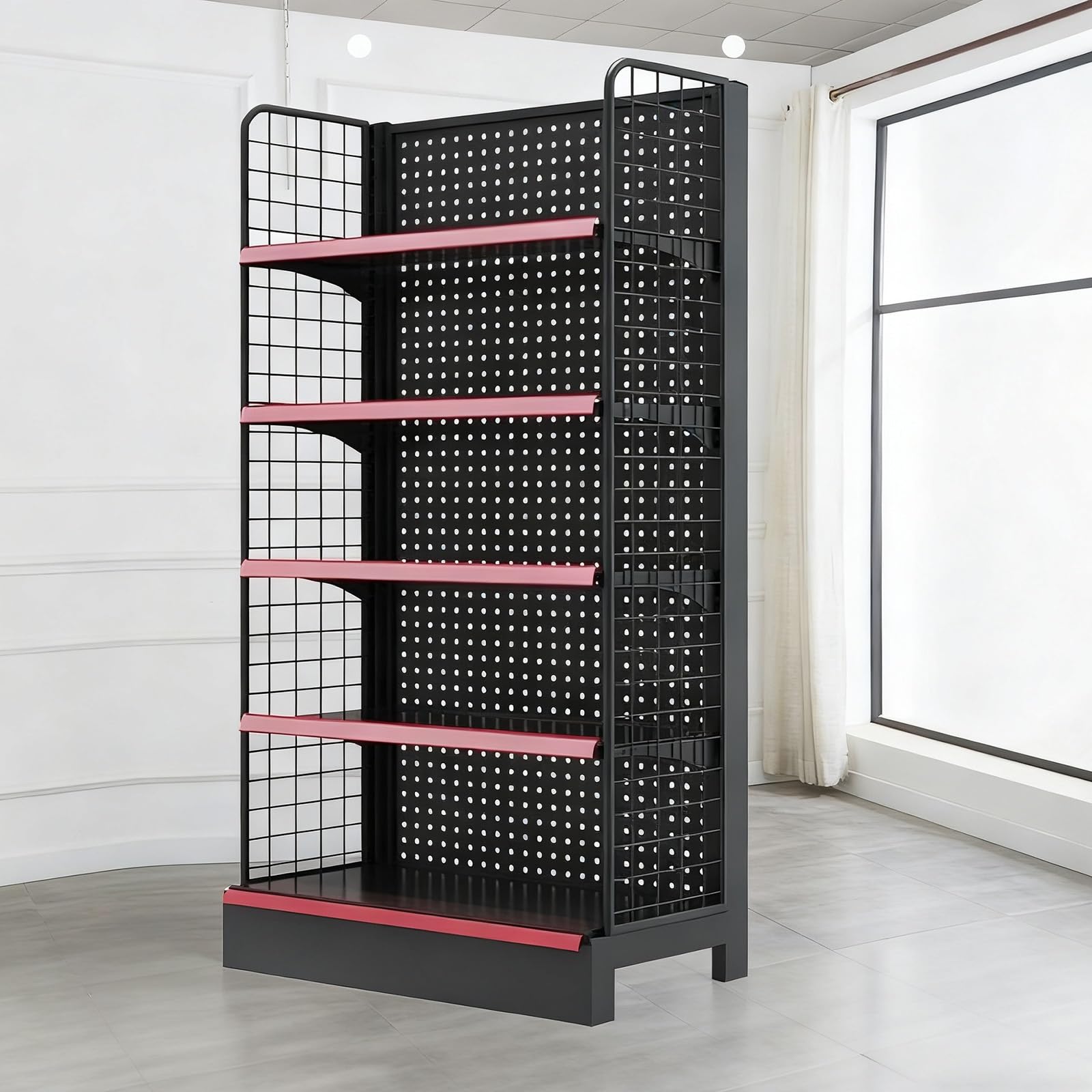 Generico Espositore per Snack a Lato Singolo con Rete di Sicurezza su Entrambi i Lati, scaffalature a Gondola per supermercati e minimarket, espositore da 90x165 cm per Un Merchandising efficiente.