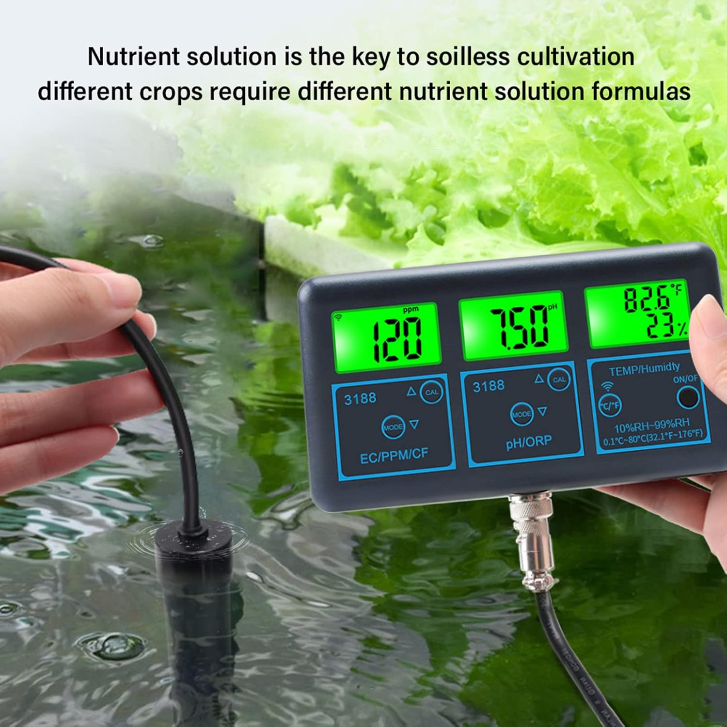 7 in 1 Water Quality Monitor - WiFi PH EC Conductivity ORP Meter - for Aquarium Pool Spa Hydroponics Testing(US Standard)