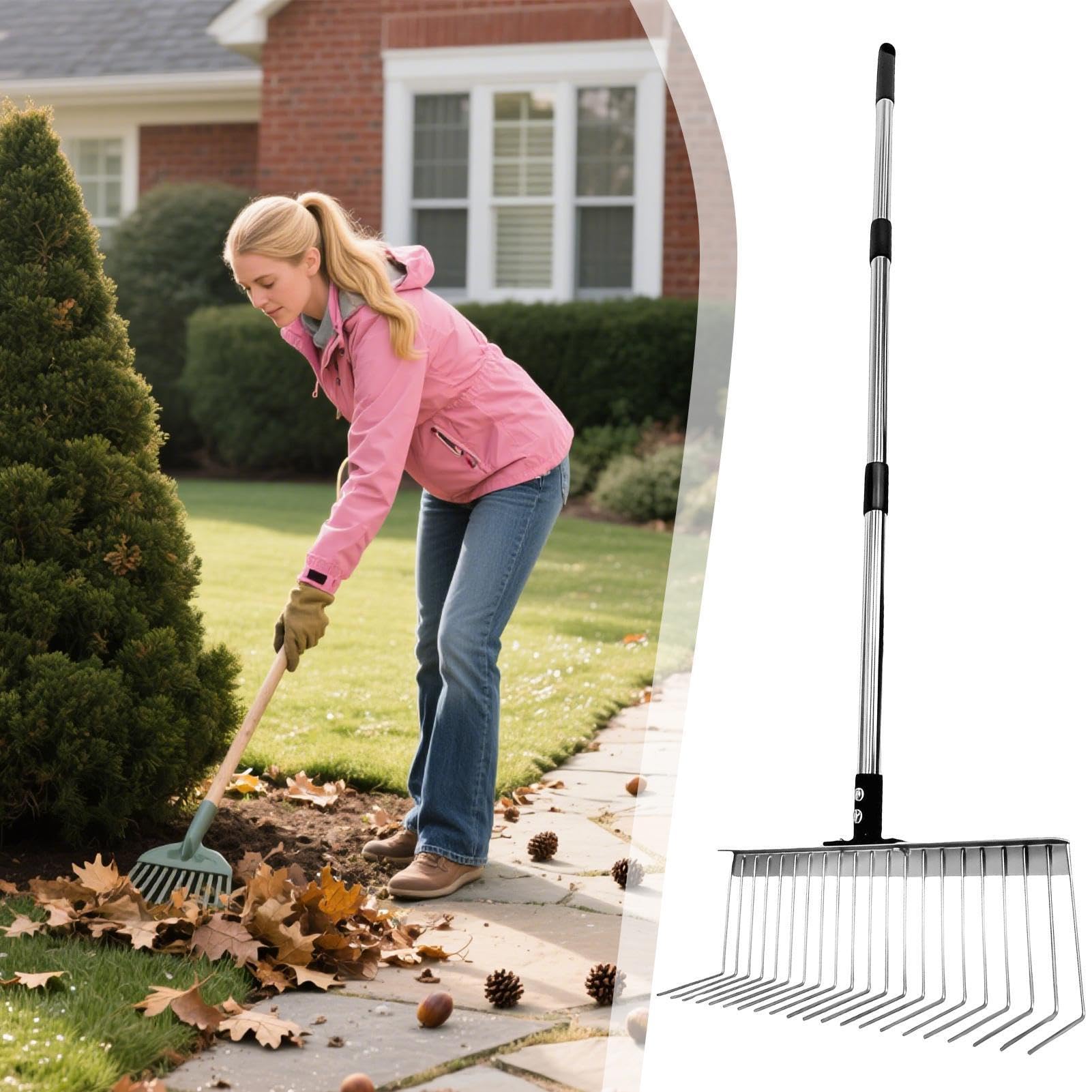 Rastrillos De Césped Herramientas De Rastrillaje Ajustables Y Resistentes | Herramientas Metálicas Rastrillo Para Patios Para , Escarificar, Paisajismo, Césped, Playa, Parterres, Y Mantenimiento D