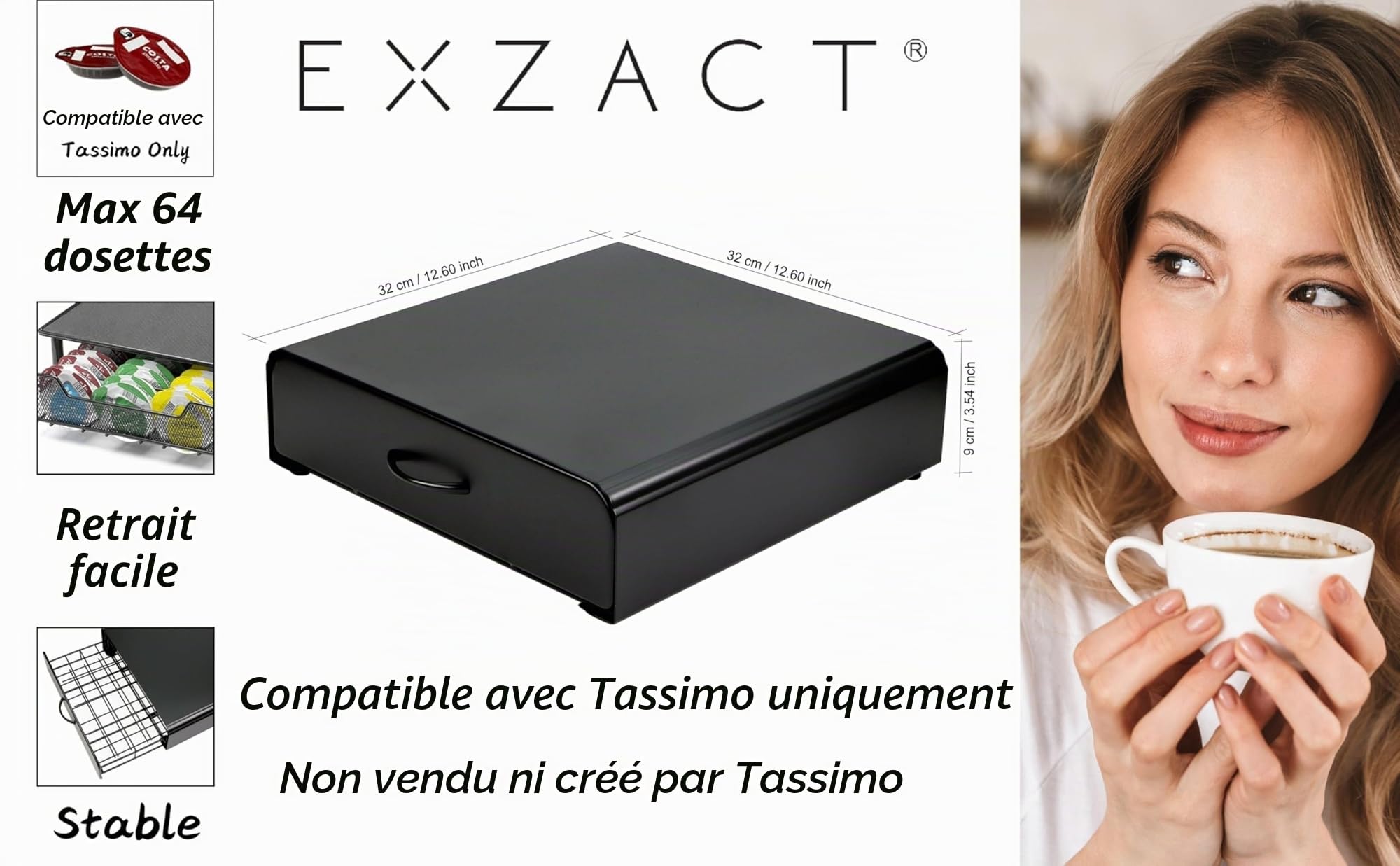 Exzact Tiroir à Capsules de Café, Organisateur de Dosettes de Café, Capacité Maximale de 64 Capsules