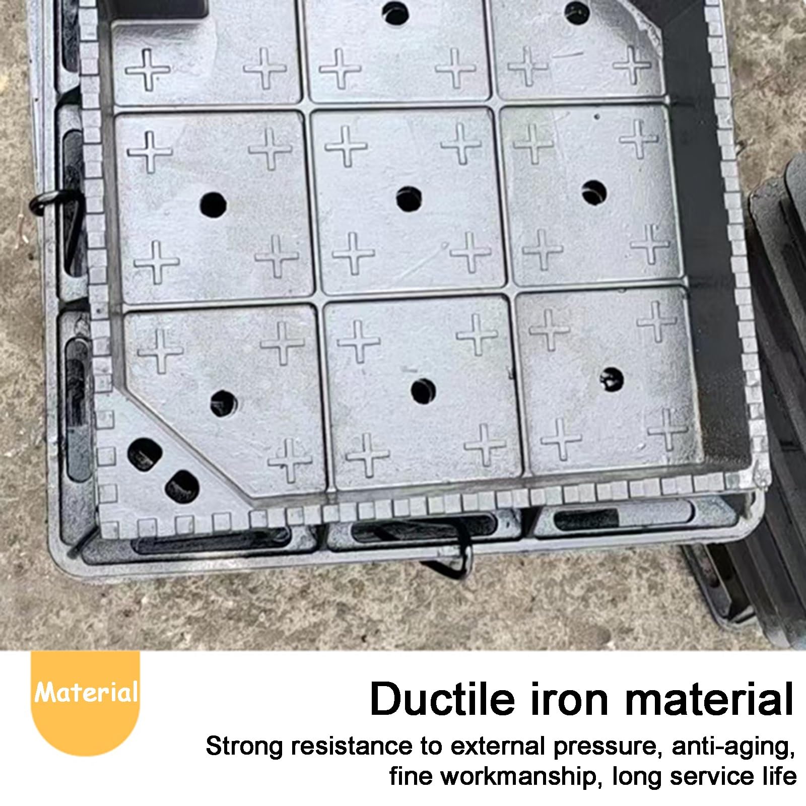 Tapa Arqueta, Tapa de Inspección Invisible, Cuadrada de Tanque Séptico de Hierro Dúctil con Orificios de Drenaje y Orificios de Acceso(60cm/24in)