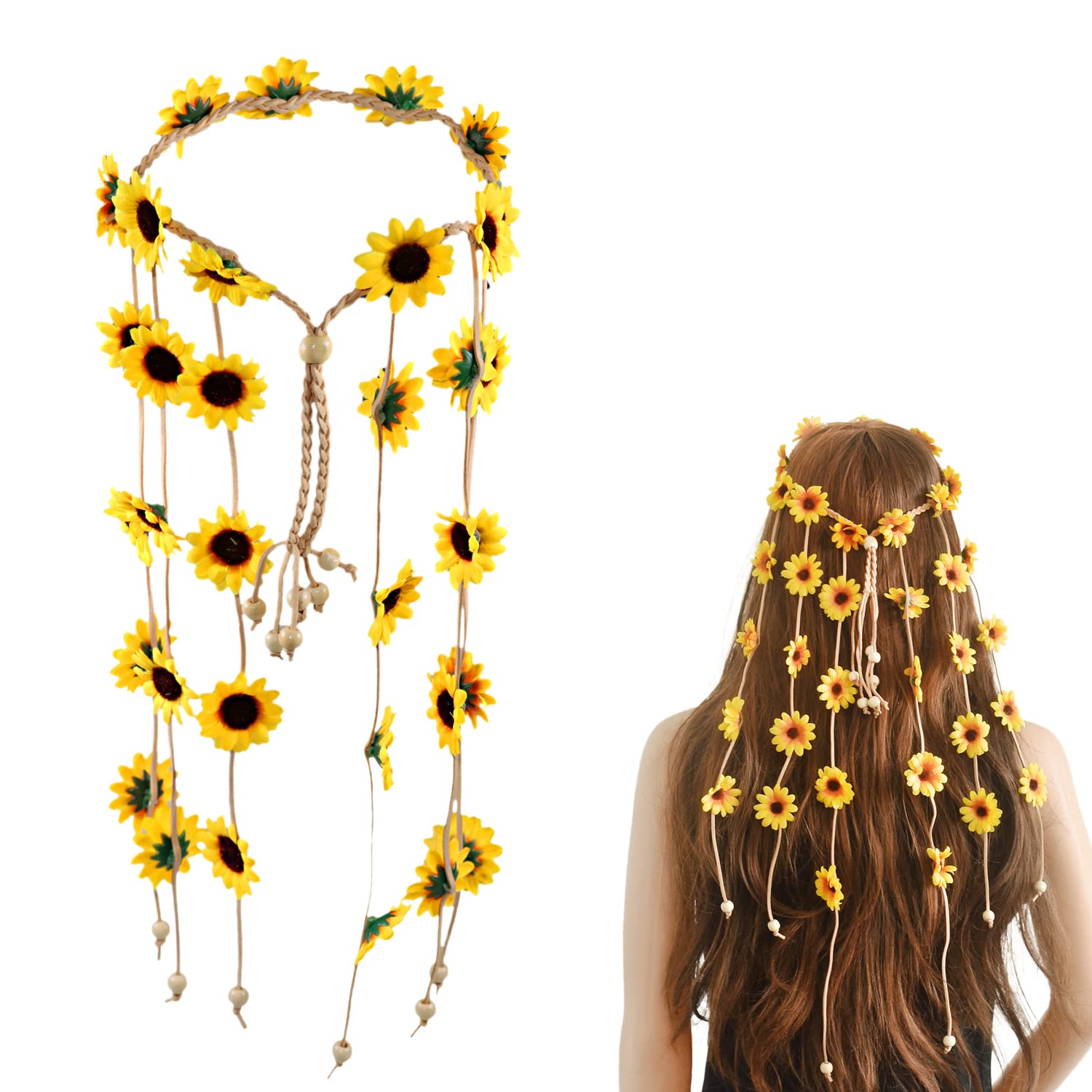 Patty Both1 Pcs Sunflower Hair Band, Adjustable Flowers And Beads. Shoot And Dress Hair Ornaments. Can Be used In Role Plays And Parties
