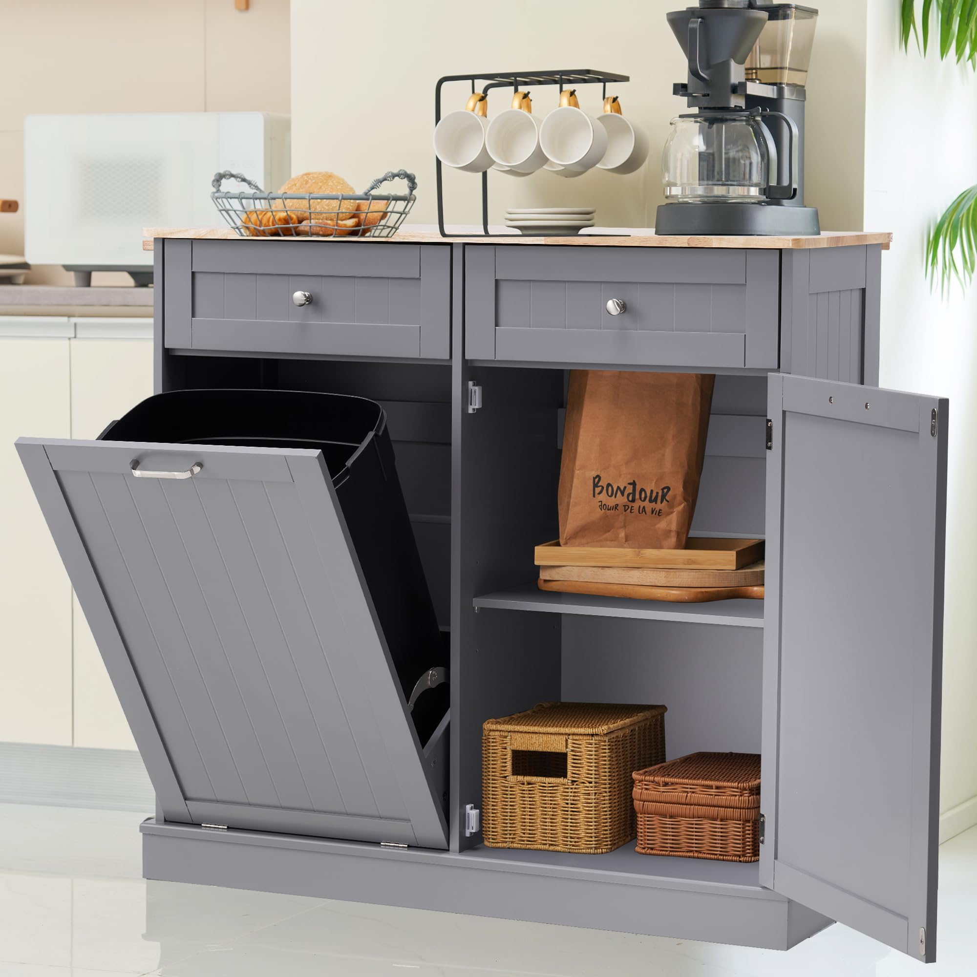 Amazon.com: OUTGUAVA Tilt Out Trash Can Cabinet 13 Gallon, Wooden