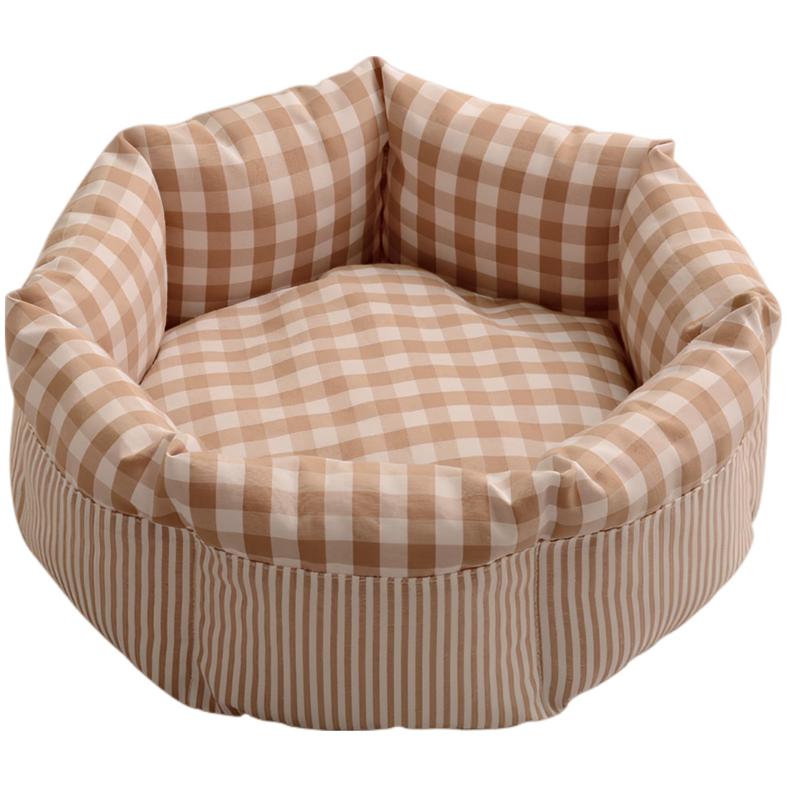 Generisch Cama para gatos y perros pequeños, cama redonda para mascotas con patrón de cuadros amarillos, suave y cómoda para acurrucarse, diseño cerrado con lados altos, 16.5 pulgadas