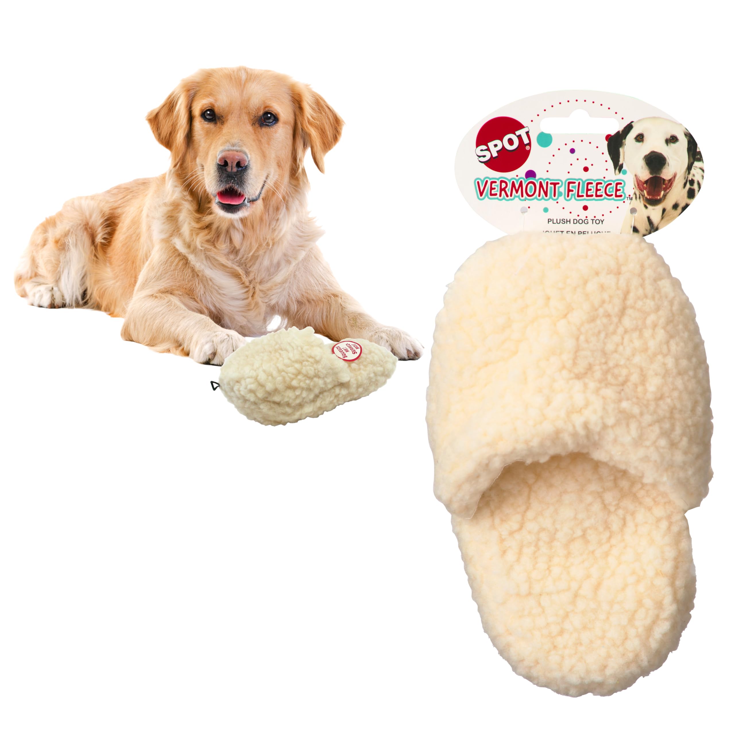 SPOT 7.5in Vermont Style Fleece Slipper Dog Toy – Soft Plush Squeaky Comfort Toy for Small & Medium Dogs and Puppies – No Plastic Parts – Light Chewer