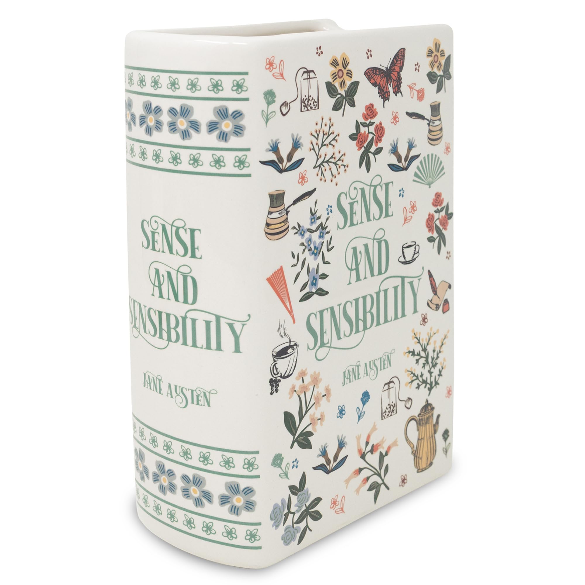 Steel Mill & Co Original Large Book-Shaped Decorative Vase, Ceramic Vases for Home Decor, Cute Bookshelf Decor, Unique Vase for Book Lovers (Sense and Sensibility)