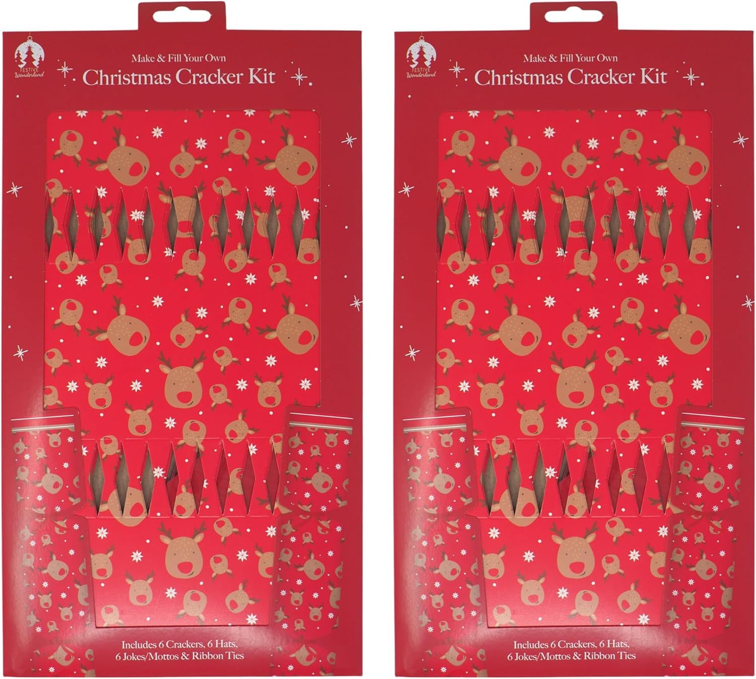 Skyte Mix Set Of 6 Make Your Own Christmas Crackers Kit Make & Fill Snap Hat Motto Red Snowflake,Plain Kraft Brown Design - Christmas Dinner Party.festive Seasonal (Rudolph)