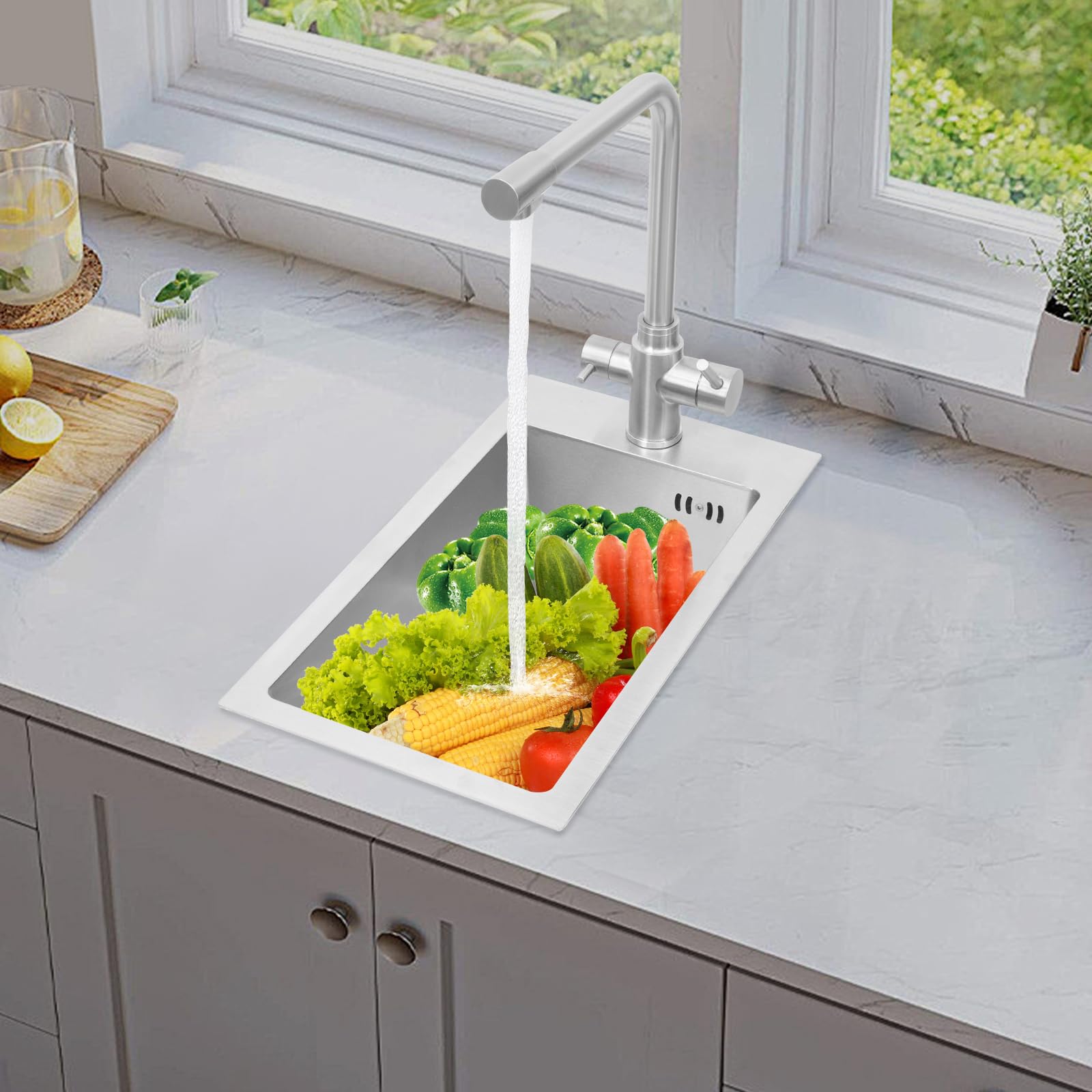 Küchenspüle 50x28 cm Edelstahl 304, Einbauspüle 1 Becken, Spülbecken Küche mit Wasserhahn, Einbau Spüle mit Ablauf-Set, Waschbecken Küche, Klein Edelstahlspüle für kleine Küchen ideal， Silber