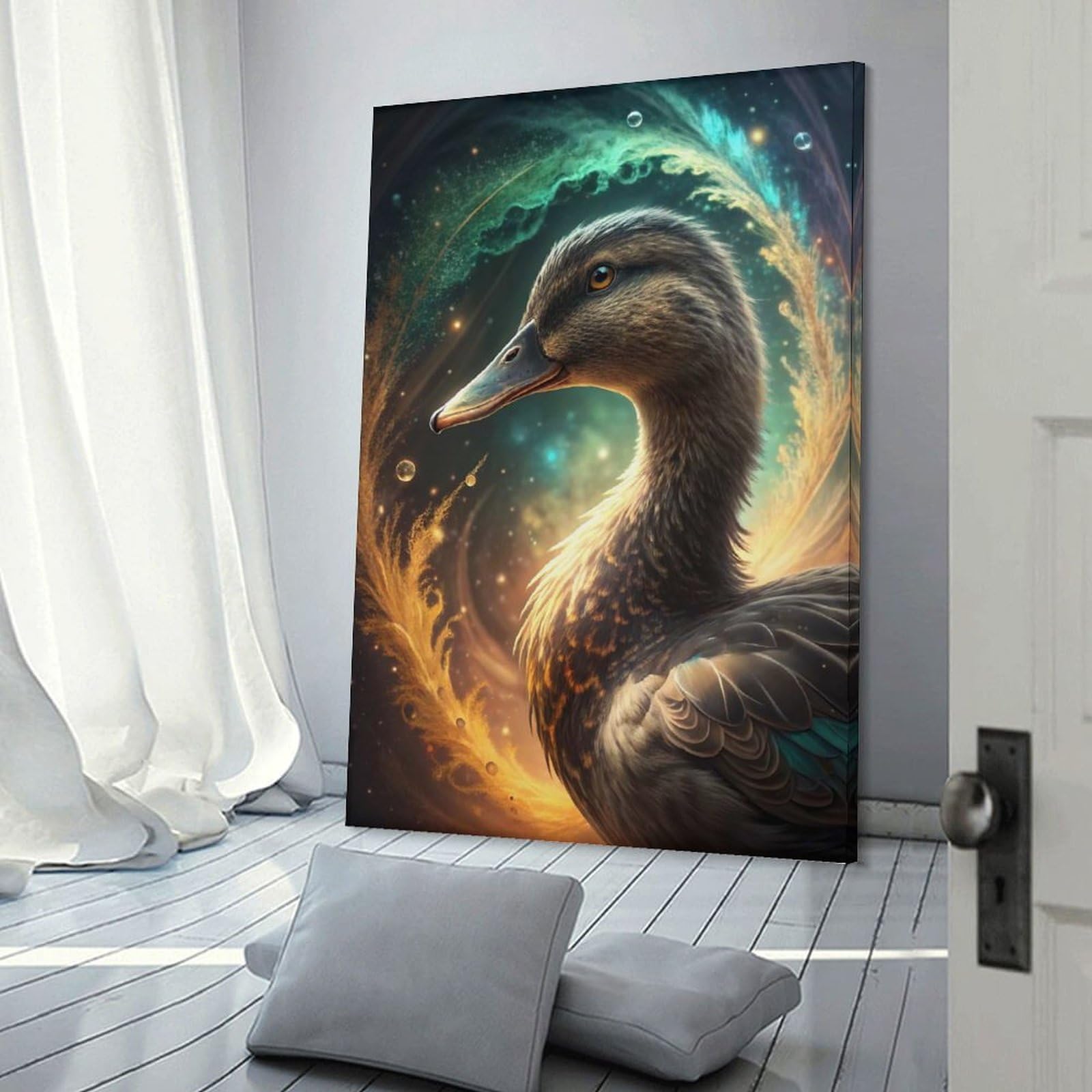 Junmoney Canvas Wall Decor Duck in Cosmic Swirl, 08x12inch(20x30cm), for Restful Interiors, Bedrooms Or Small Rooms, Canvas Wall Decor for Personal Spaces