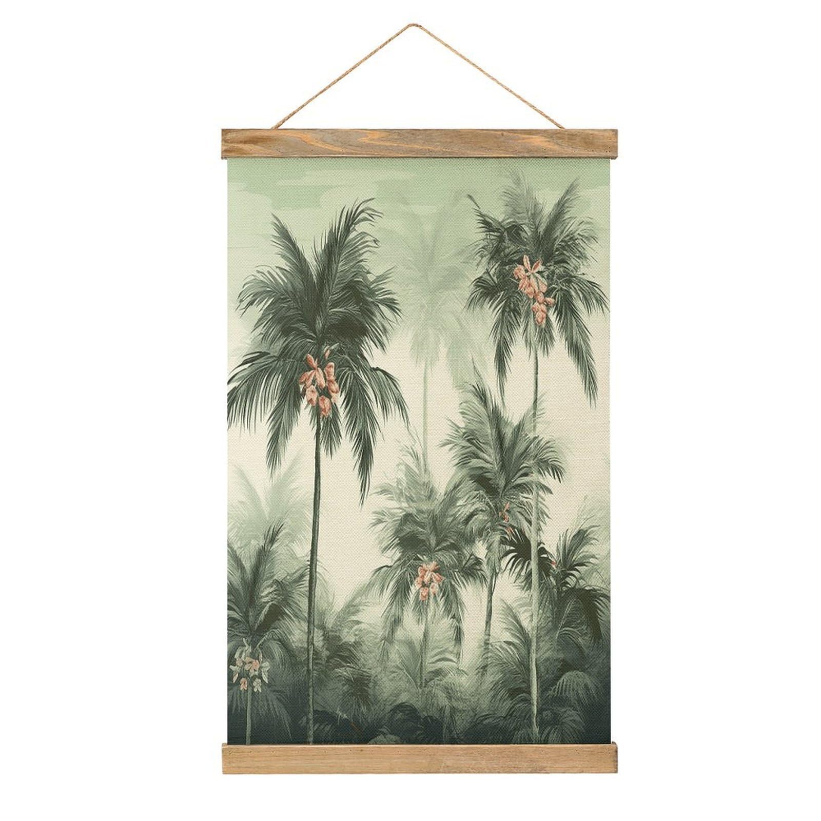 VstaDank Tropical Palm Trees Hanging Poster with Wooden Frame Modern Linen Hanging Painting Retro Style Wall Decor Art Painting for Living Room,Bedroom Decor Poster Frame 20.4x13.1inch