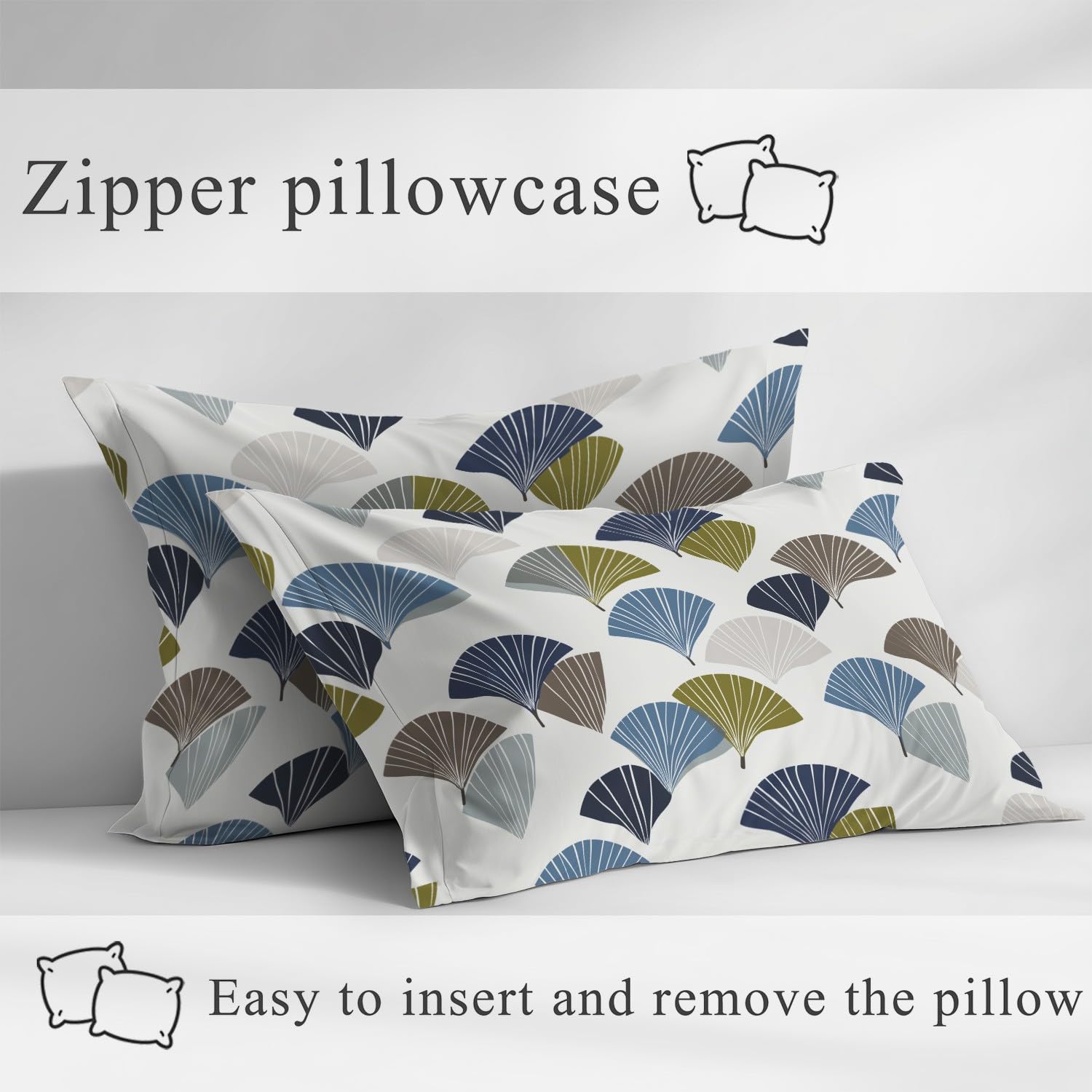 Abstrakt Pflanzen Spannbetttuch Minimalistisch Geometrisch Fächerform Blatt Spannbettlaken 200 x 200 x 30 cm 3teilig Mikrofaser Bettwäsche Set mit 2 Kissenbezüge 80 x 80 cm Kein Flachbettlaken