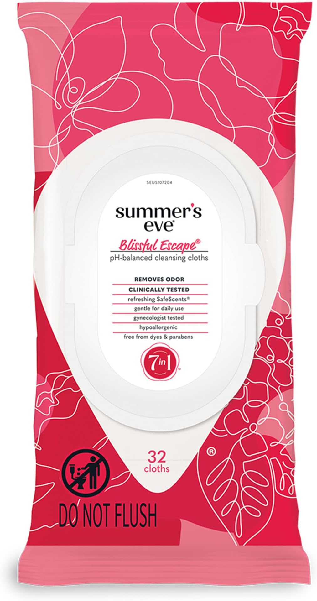 Blissful Escape Feminine Wipes, Gentle pH-Balanced Formula Helps Control Vaginal Odor, Resealable Pack, 32 Wipes