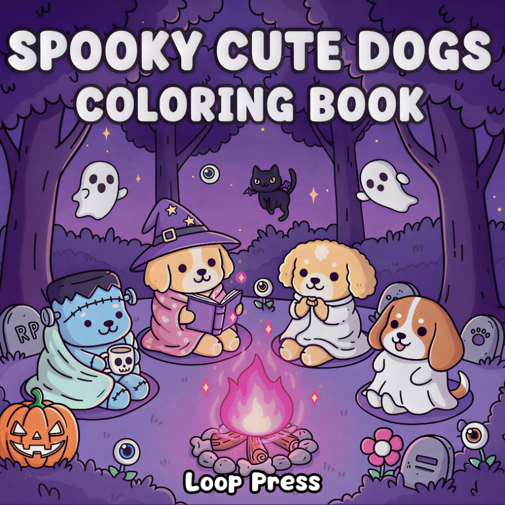Spooky Cute Dogs Coloring Book: for Adults and Teens Featuring Adorable Animal Creatures and Creepy Characters in Cozy Hygge Moments for Relaxation