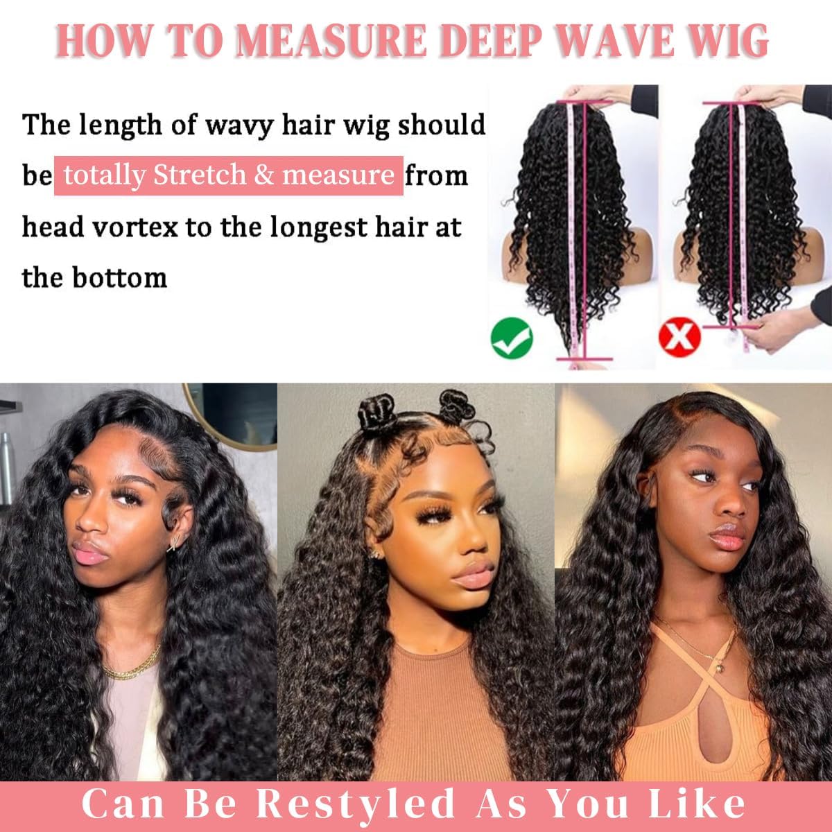13x4 Deep Wave Lace Front Wigs Human Hair HD Lace Wigs for Black Women Human Hair 180% Density Lace Frontal Wig Pre Plucked with Baby Hair (22 Inch) - Image 4