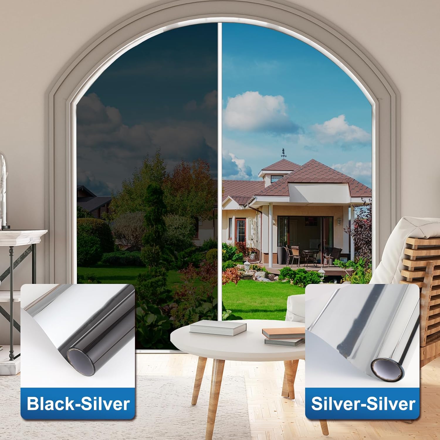 One Way Privacy Window Film Heat Control Sun Blocking See Out Not in Daytime Privacy Tinted Window Film for Home Office（Black, 23.6"x 393.7"）