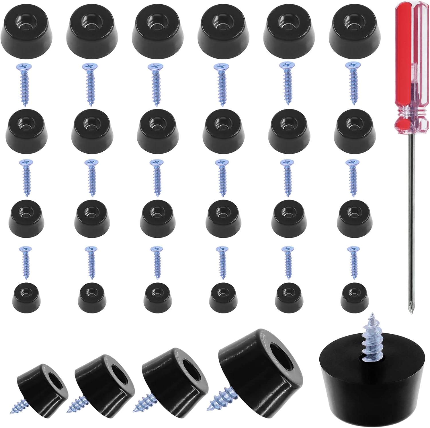 Rustark 48 Pack 4 Size Black Rubber Bumpers Feet Round Pads Screwon