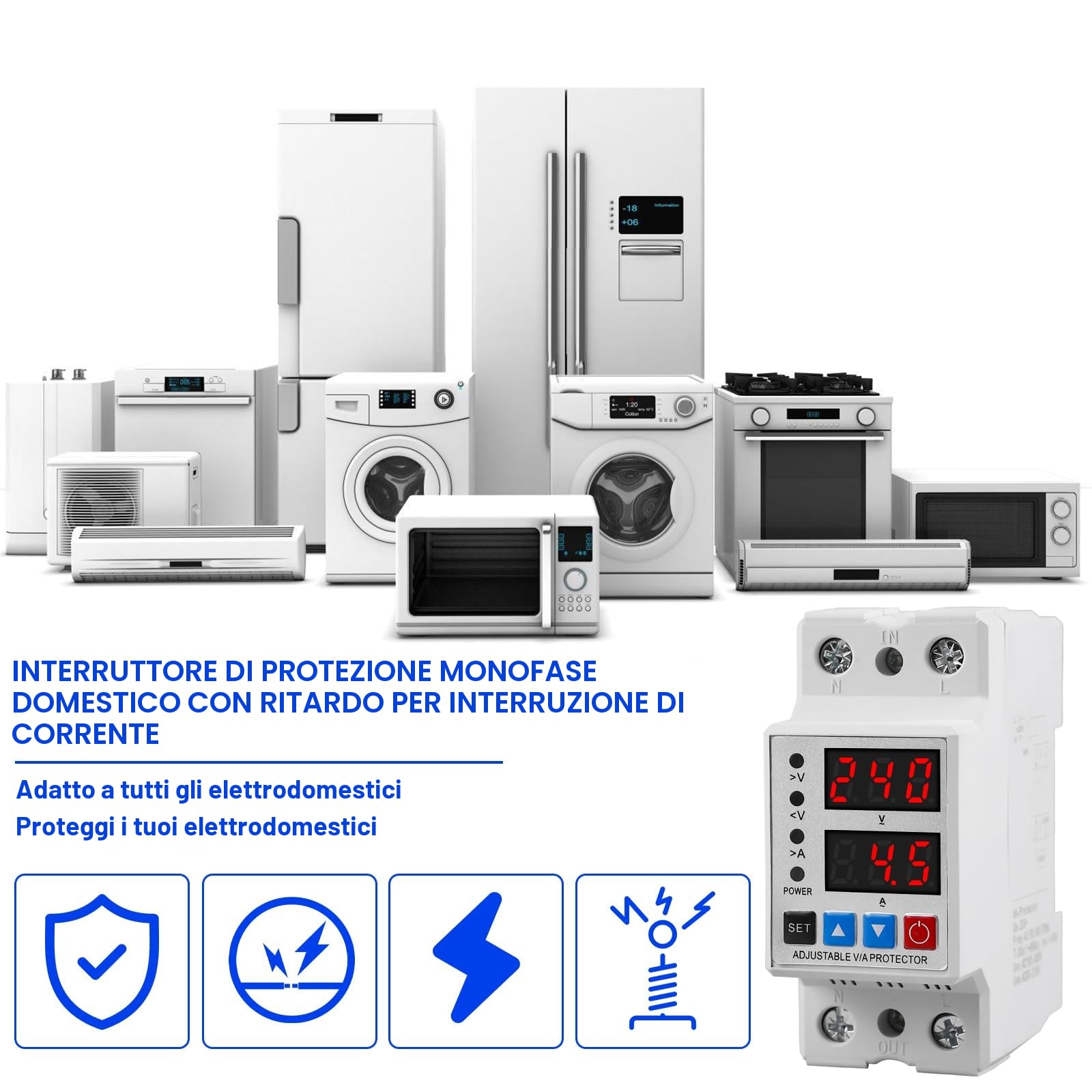 Stabilizzatore di Tensione, Protettore di Sovratensione e Sottotensione Stabilizzatore di Tensione Relè AC230V Automatico di Protezione Sovratensione 2P63A Protezione Sovracorrente