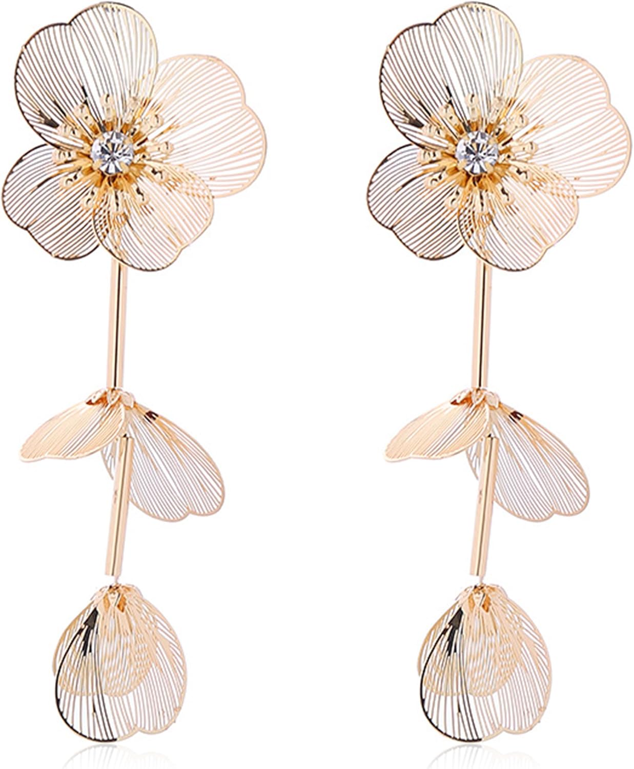 Layered Petal Earrings Statement Tassel Earrings Boho Flower Dangle Earrings for Women Flower Vintage Exaggerated Earrings Jewelry Gifts for womens