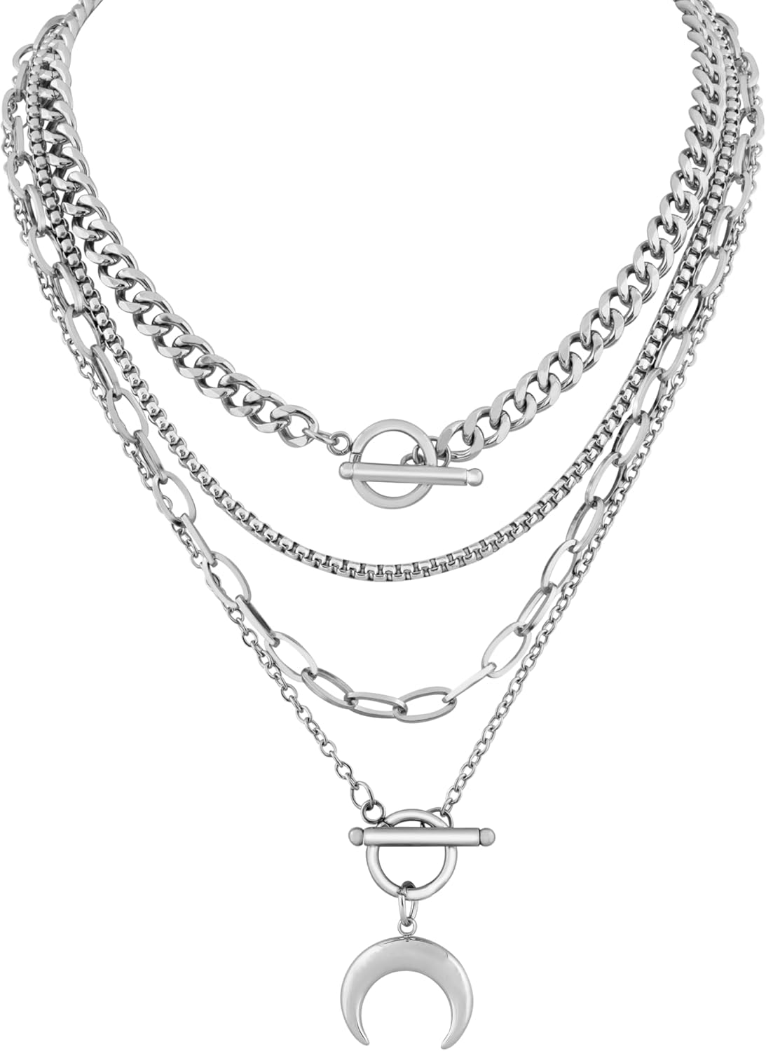 Sacina Goth Layered Crescent Moon Choker Necklace, Gothic Punk Grunge Emo Necklace, Christmas Jewelry Gift for Women