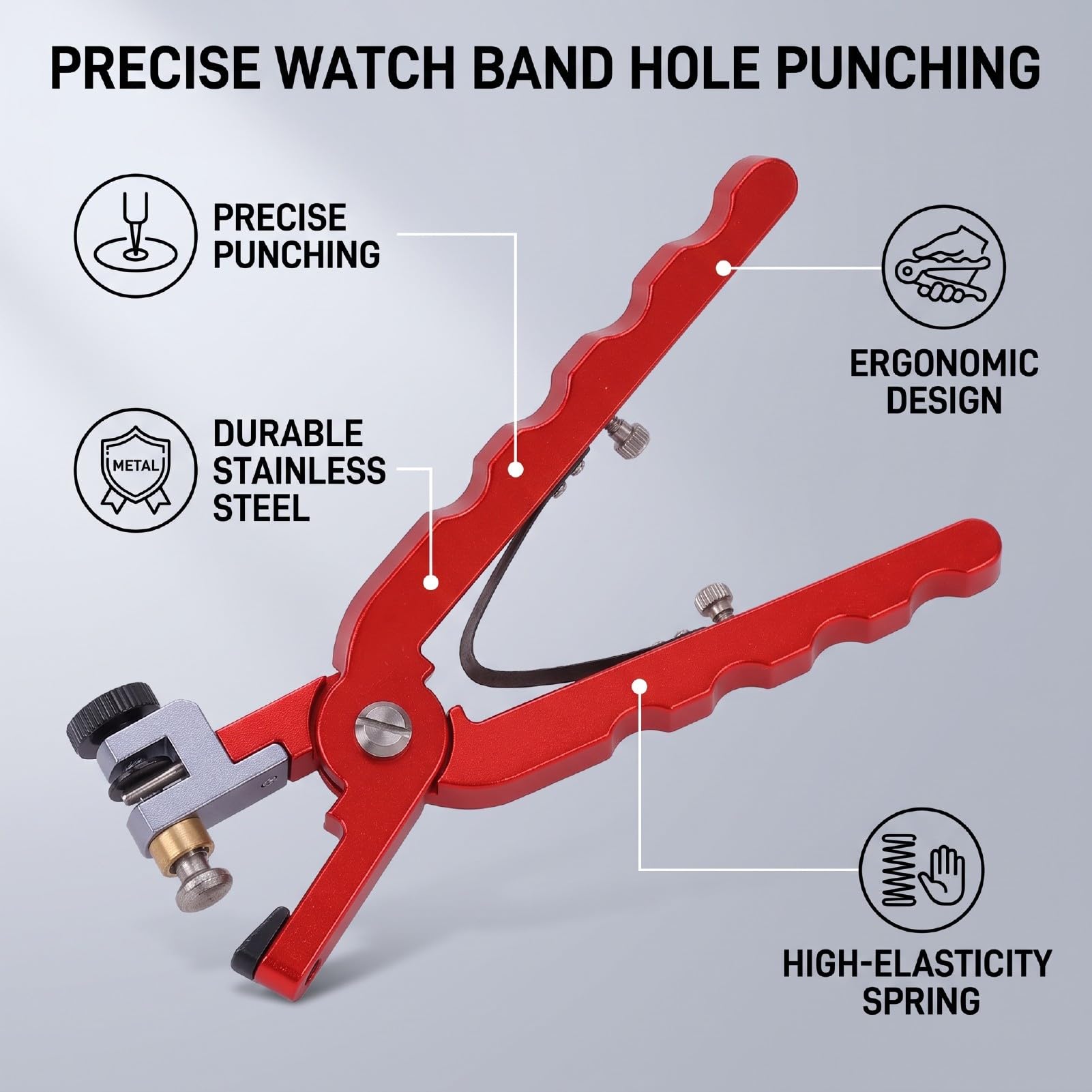 Luocute Uhrenarmband-Schneidzange, Präzisions-Edelstahl | Ergonomischer Rückholfedergriff, Präzises Lochstanzen an Armbändern, Stanzwerkzeug Zum Entfernen von Federstangenstiften