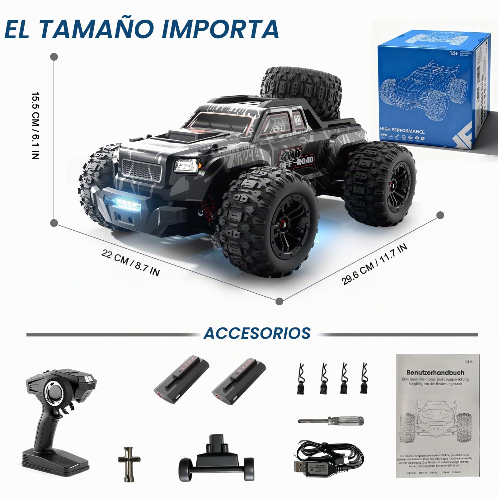 Coche teledirigido sin escobillas, coche teledirigido 1/16, 55 km/h, camión teledirigido de alta velocidad, camión teledirigido 4WD All Terrains, camión teledirigido, 2,4 GHz RC Crawler con 2