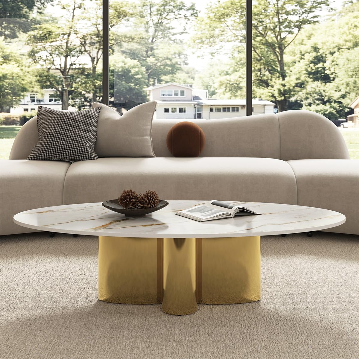Luxury Faux Marble Top Center Table with Polished Stainless Steel Frame