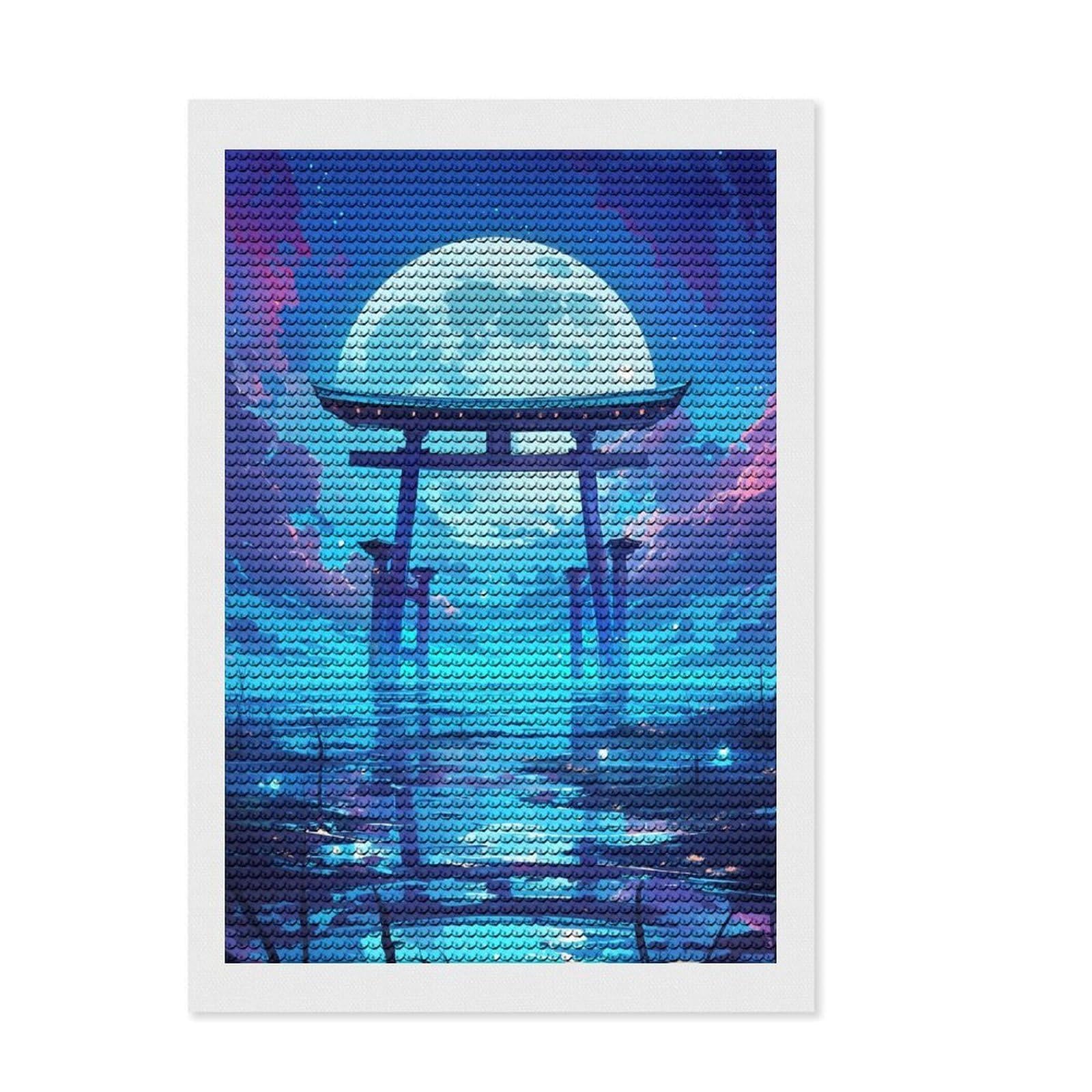 Junmoney Torri Gate Moon Night Diamond Painting Set 8"x12", Festive Home Decor, with Tool Kit, Gift Idea, Thoughtful Present, Creative Hobby