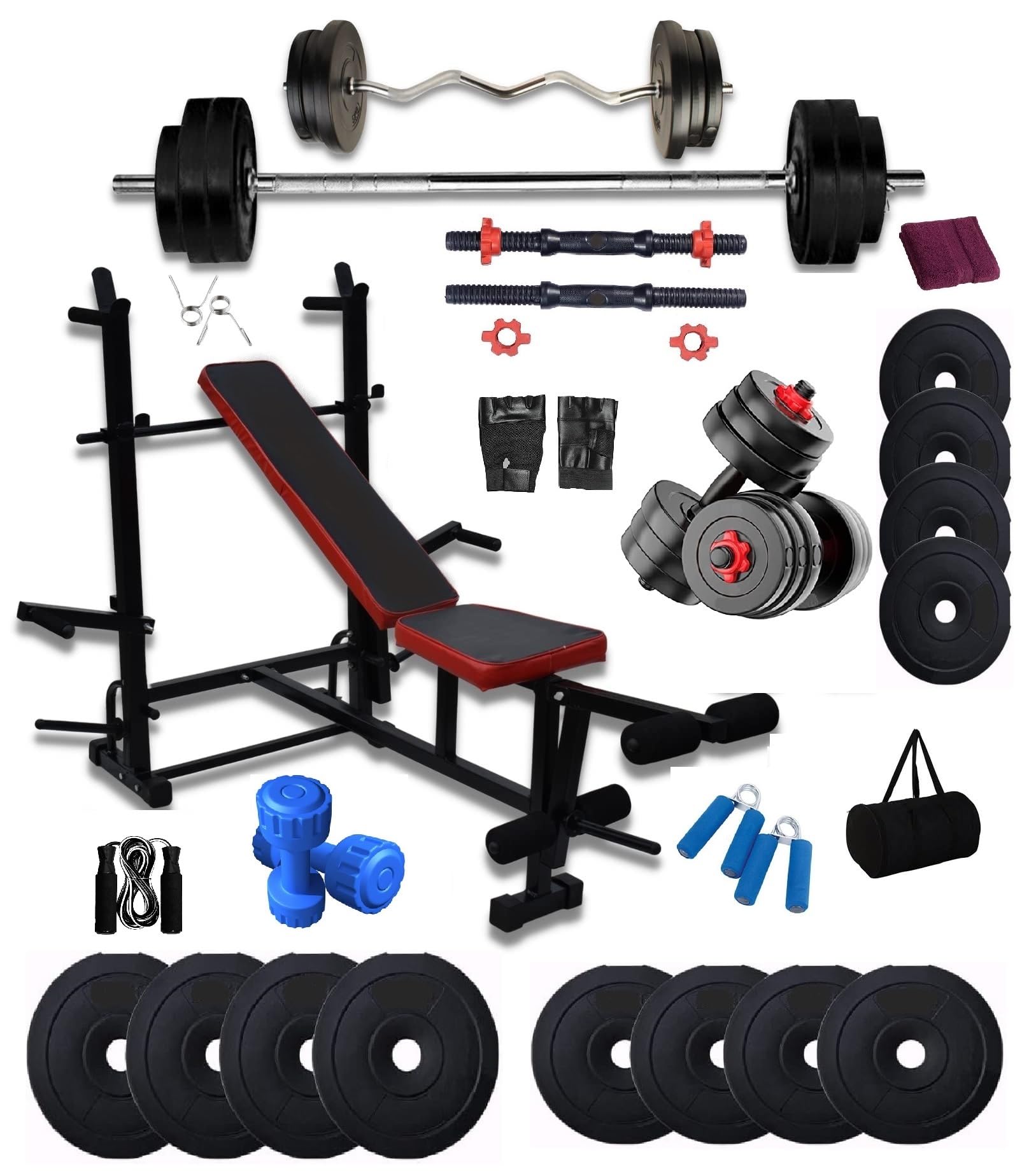 Bodyfit Fitness Gym Set for Home Gym with Heavy Multi 8in1 Gym Bench Press, [20kg-100kg] Weight Plates, Exercise Set Workout & Fitness Dumbbell Equipment, 1 kg PVC Dumble. (40Kg Plates) (B0BY87F1YL) Amazon Price History, Amazon Price Tracker