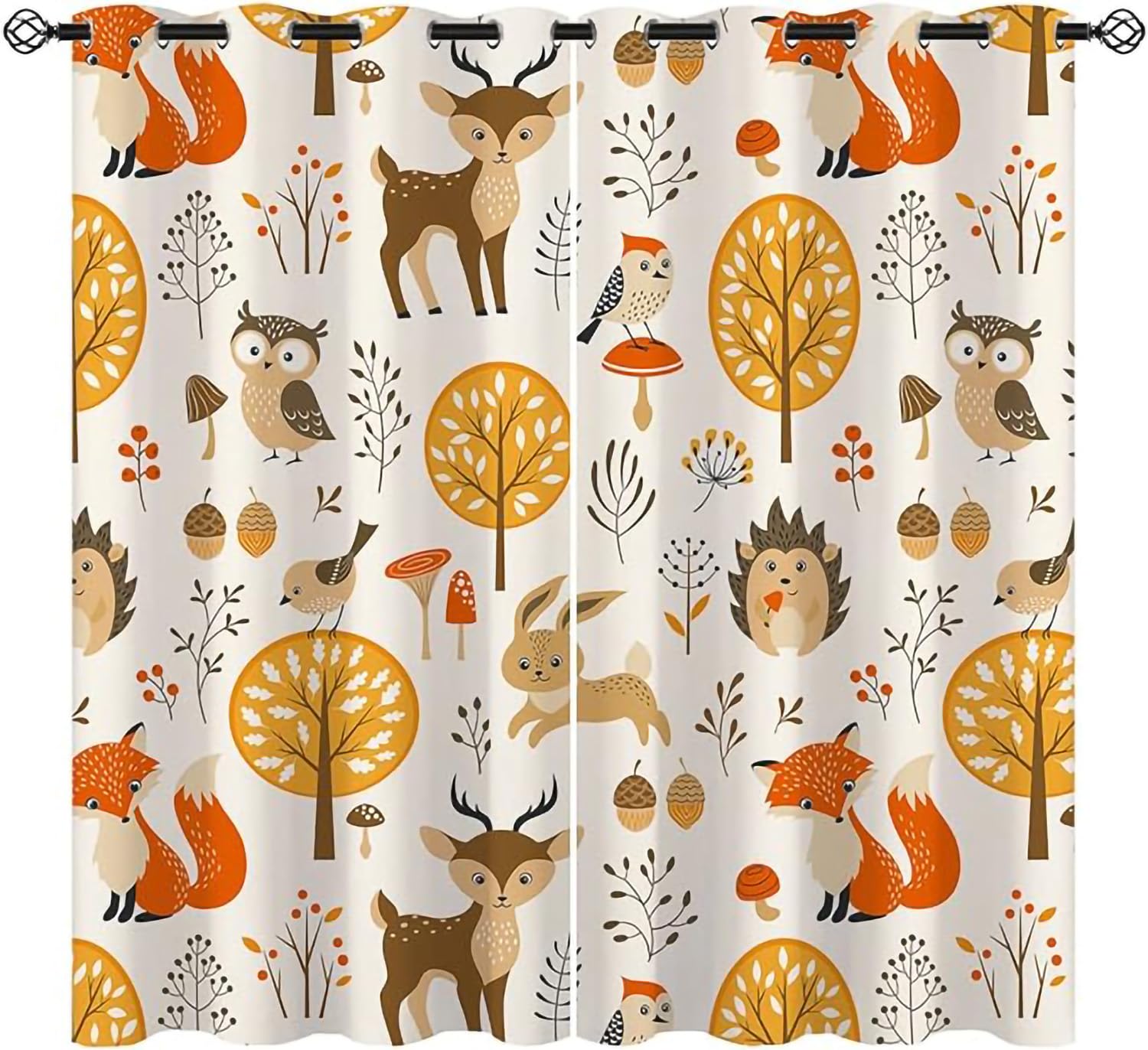 Rideau Occultant Forêt Renard 234x230cm Animaux de la Jungle Opaque à Oeillets 3D Imprimé
