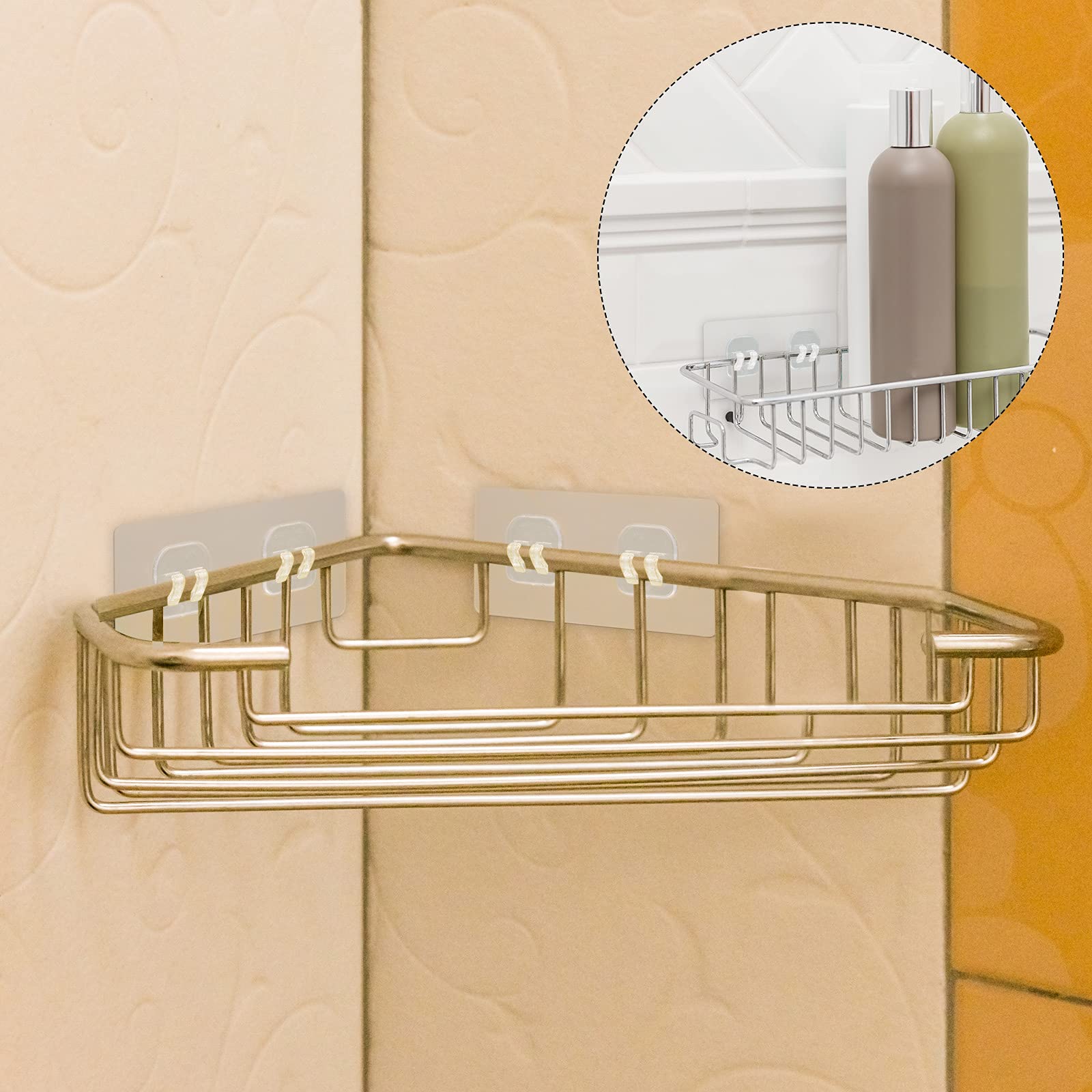 WLLHYF 6 Pcs Shower Adhesive Hooks Shower Caddy Adhesive Replacement, Transparent Strong Hook Strip Waterproof No Drilling Organizer For Soap Holder, Kitchen Racks (2 Single 2 Double 2 Claws