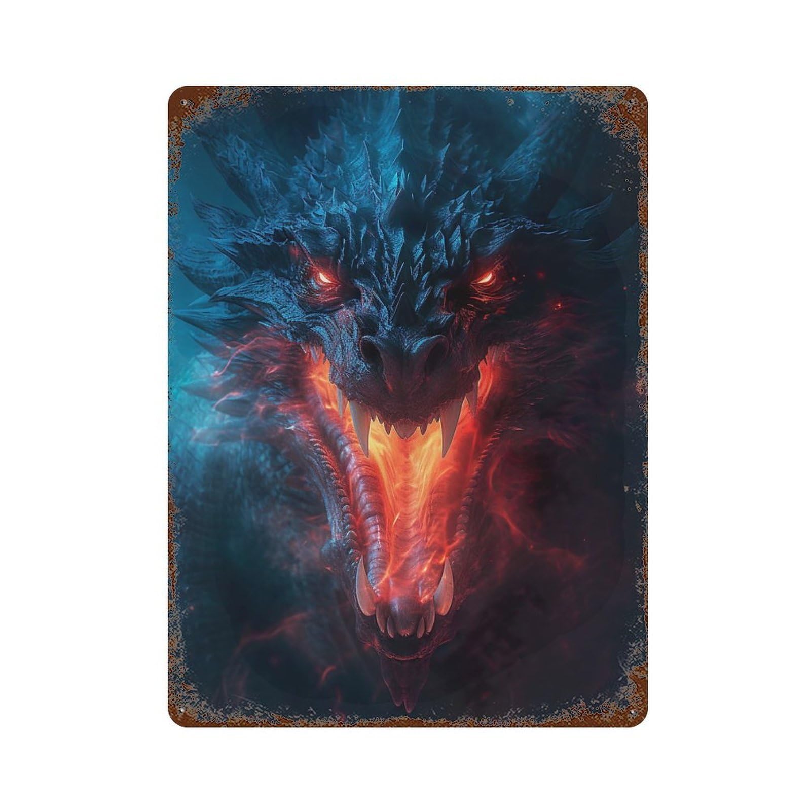 Dangerous Dragon Rust Effect Tin Sign 15.7"x11.8", Ideal for Cafe, Home Bar And Lounge Decor
