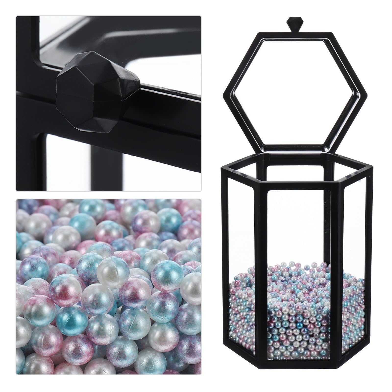 Caja Hexagonal de Maquillaje de Almacenamiento de Brochas de Vidrio Negro