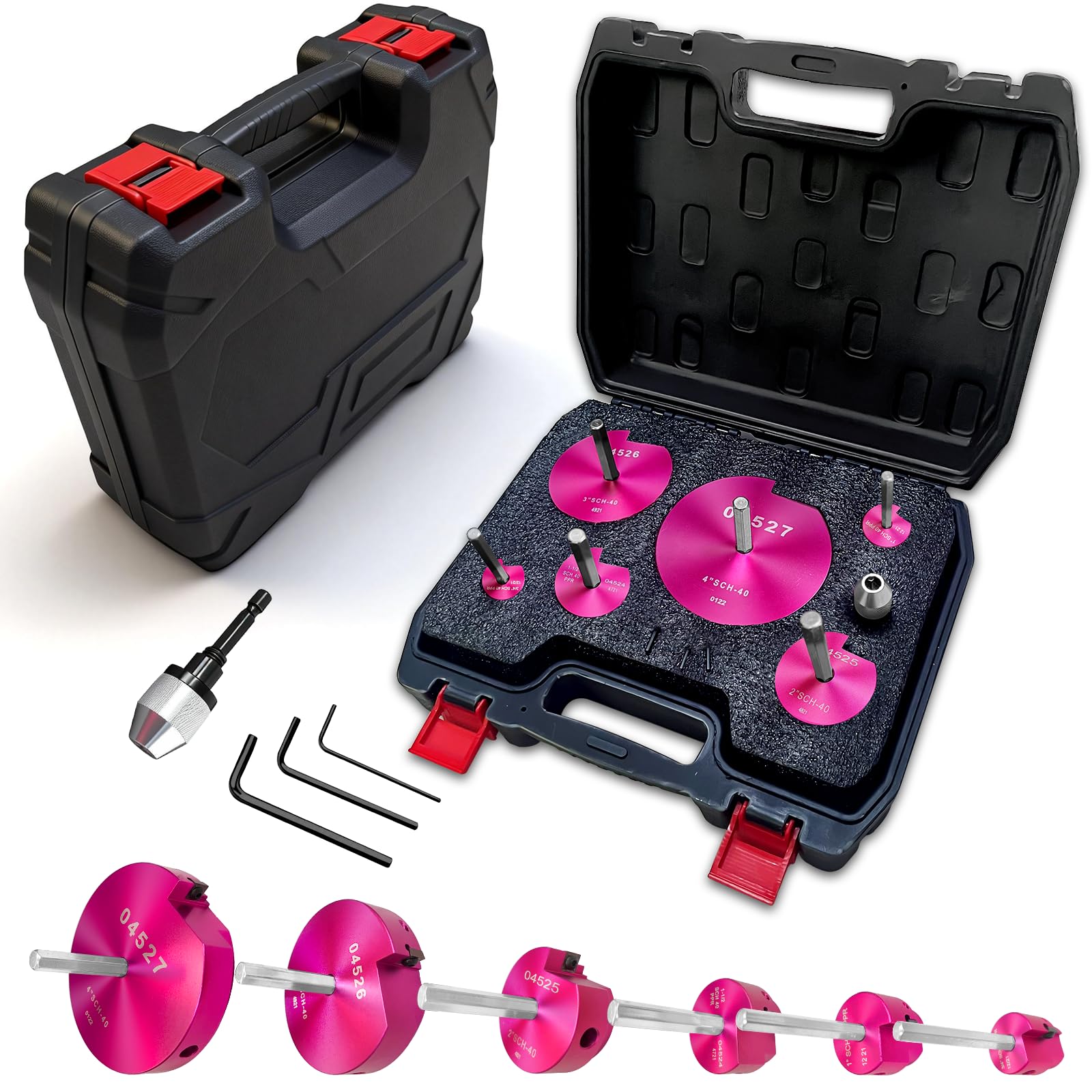 YATOINTO 6Pcs PVC Pipe Reamer Kit - 04529 for PPRK6 Plastic Pipe Fitting Reamer Tool Set (3/4" to 4") | PVC Socket Saver with Carbide Blades, Fits Standard 1/2" Drill for CPVC, PPR, ABS Pipes,Purple