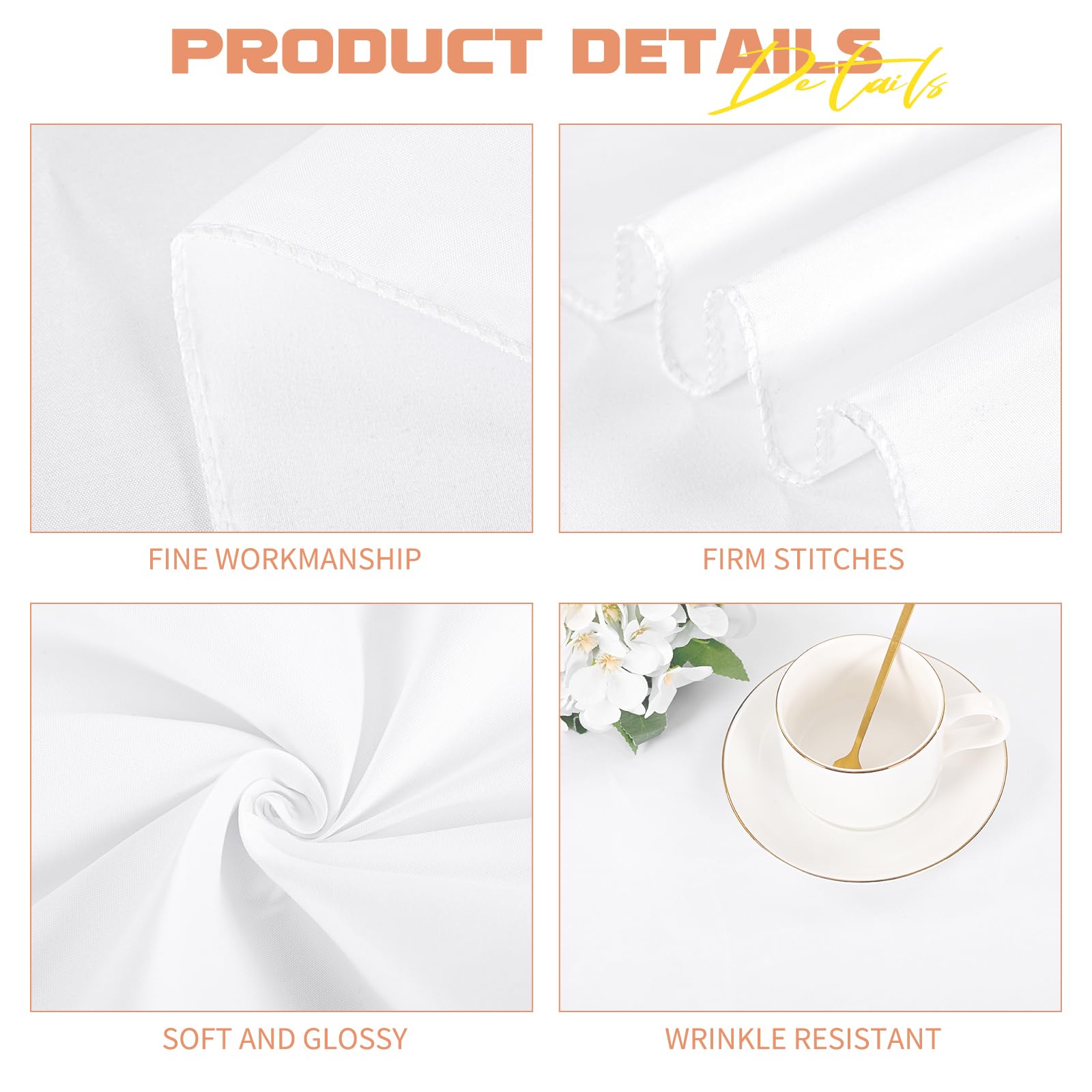 Pesonlook 4 Pack White Square Tablecloth 52×52 inch Polyester Table Cloths for Square Tables Waterproof Stain Resistant Washable Table Cover in Bulk for Wedding Party - Image 4