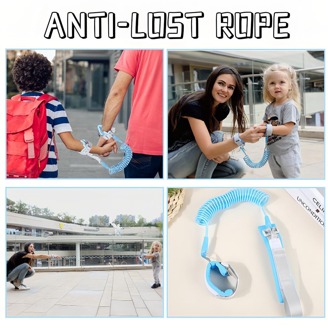 Bracciale Sicurezza Bambino 2m Anti-Perso Mano Cintura Guinzaglio Primi Passi Blu