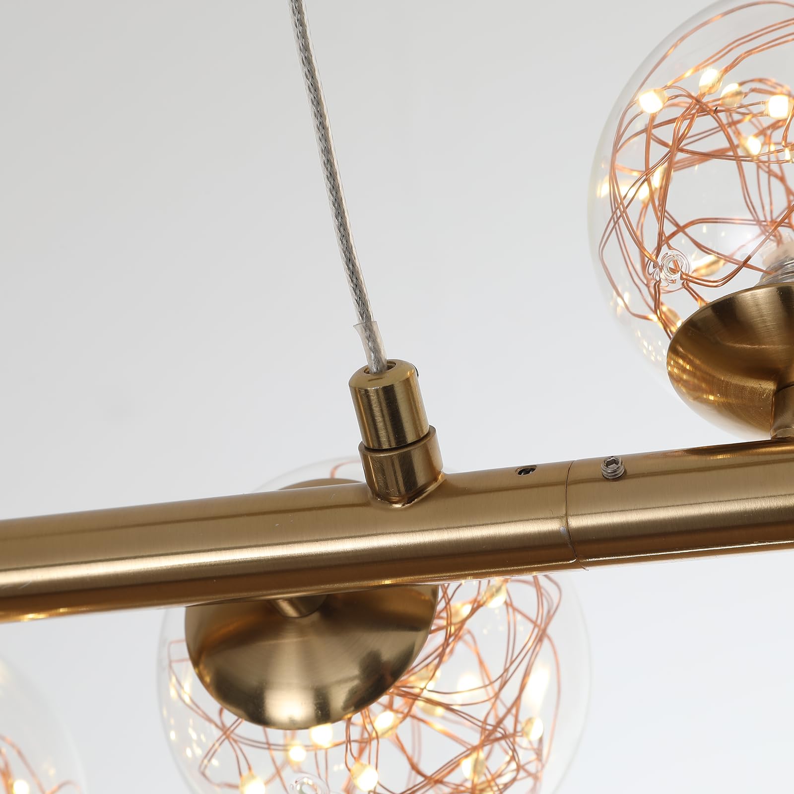 GEADI Gold Kronleuchter 120CM Modern Globe Pendelleuchte Esstisch mit 12 Glaskugel Lampenschirme Einstellbare Hängeleuchte 50W Led Hängelampen für Esszimmer, Wohnzimmer, Küchen, Lounge