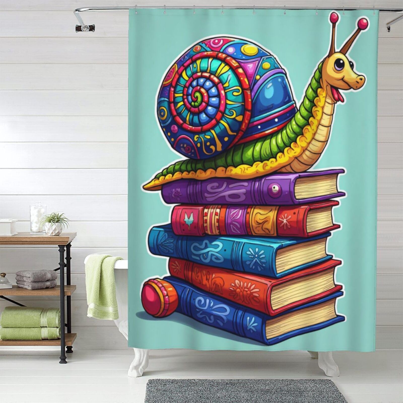 Rideau de douche escargot en tissu opaque 152x183 cm avec crochets inclus pour salle de bain