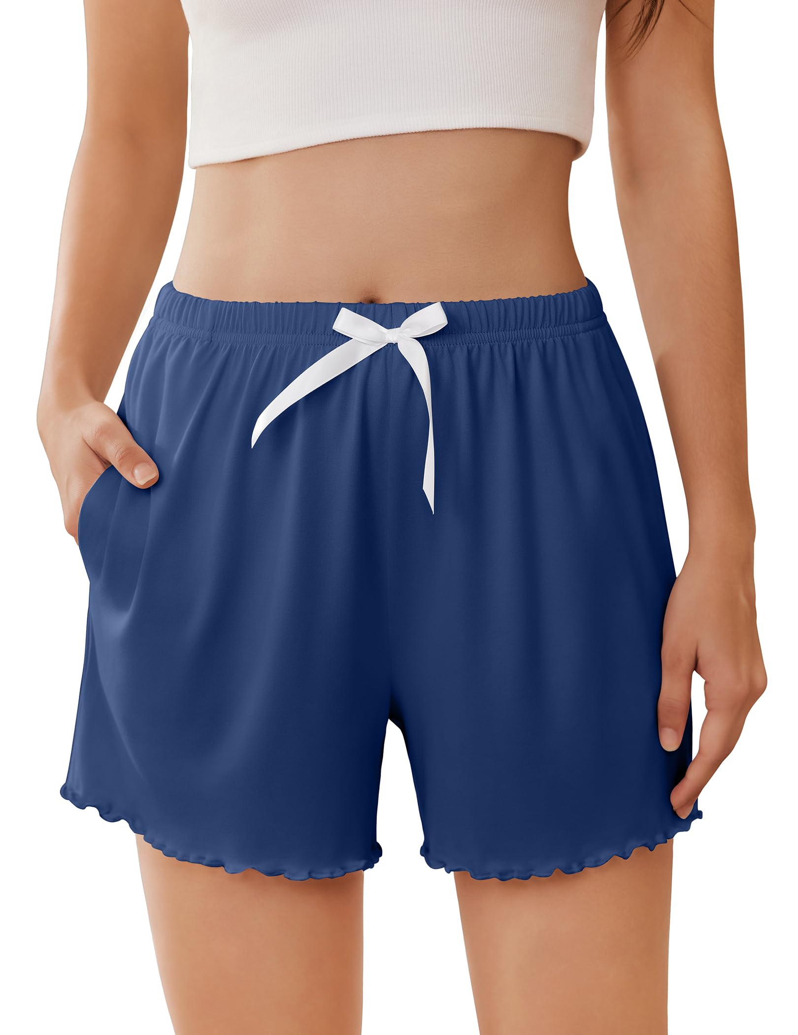Ekouaer 2 Pack Womens Pajama Short 2026 Sleep Short Pj Bottoms with Pockets | Summer Ruffle Shorts, Soft Comfy Lightweight Fabric, Casual Lounge Cute Style