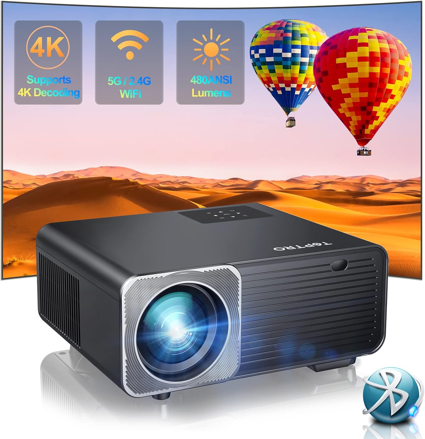 TOPTRO Projector,5G WiFi Bluetooth 5.2 Projector,18000L 480 ANSI,Native