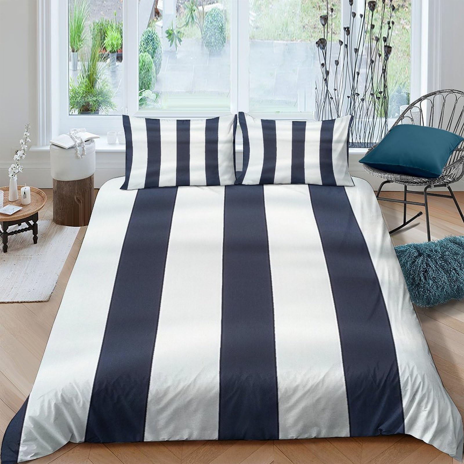 Ctjqhvkz Style-9 3D Printed Navy White Stripe Fitted Sheet Microfiber Soft Bedroom Decor Mattress Cover For Adults Teens Single（135X200cm）