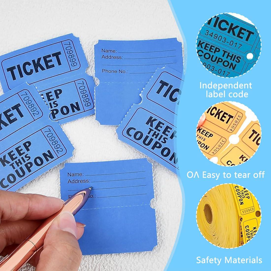 Tickets De Tombola Billets Papier, Lot de 3 rouleaux tickets tombola numérotés, Étiquette de Billet de Tombola, Pour événement de fête, Récompense, Collecte de fonds, Carnaval