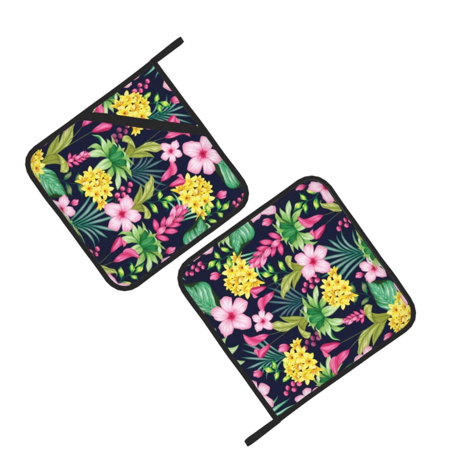 Hawaiian Colorful Flower Printed Oven Pot Holders Set of 2 Pcs Heat Resistant Kitchen Microwave Potholders for Cooking Baking Grilling