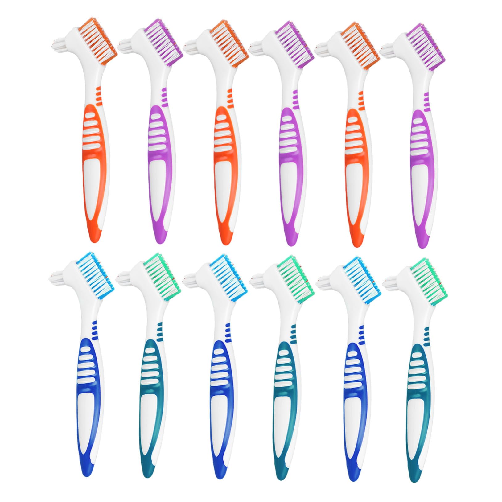 FRCOLOR 12pezzi Spazzolino per Dentiere Doppia Faccia Strumento per Pulizia delle Protesi Dentarie da Design Portatile e Antiscivolo per Anziani e Uso Quotidiano