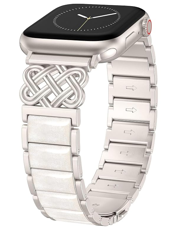 TOYOUTHS Celtic Knot Metal Strap Compatible with Apple Watch Bands Women 49/46/45/44/42mm Fancy Stainless Steel Resin Chain Link Bracelet for iWatch Series 11 10 9 8 7 6 5 4 Ultra SE 3 2 1, Starlight by TOYOUTHS - Used condition - US$17.64