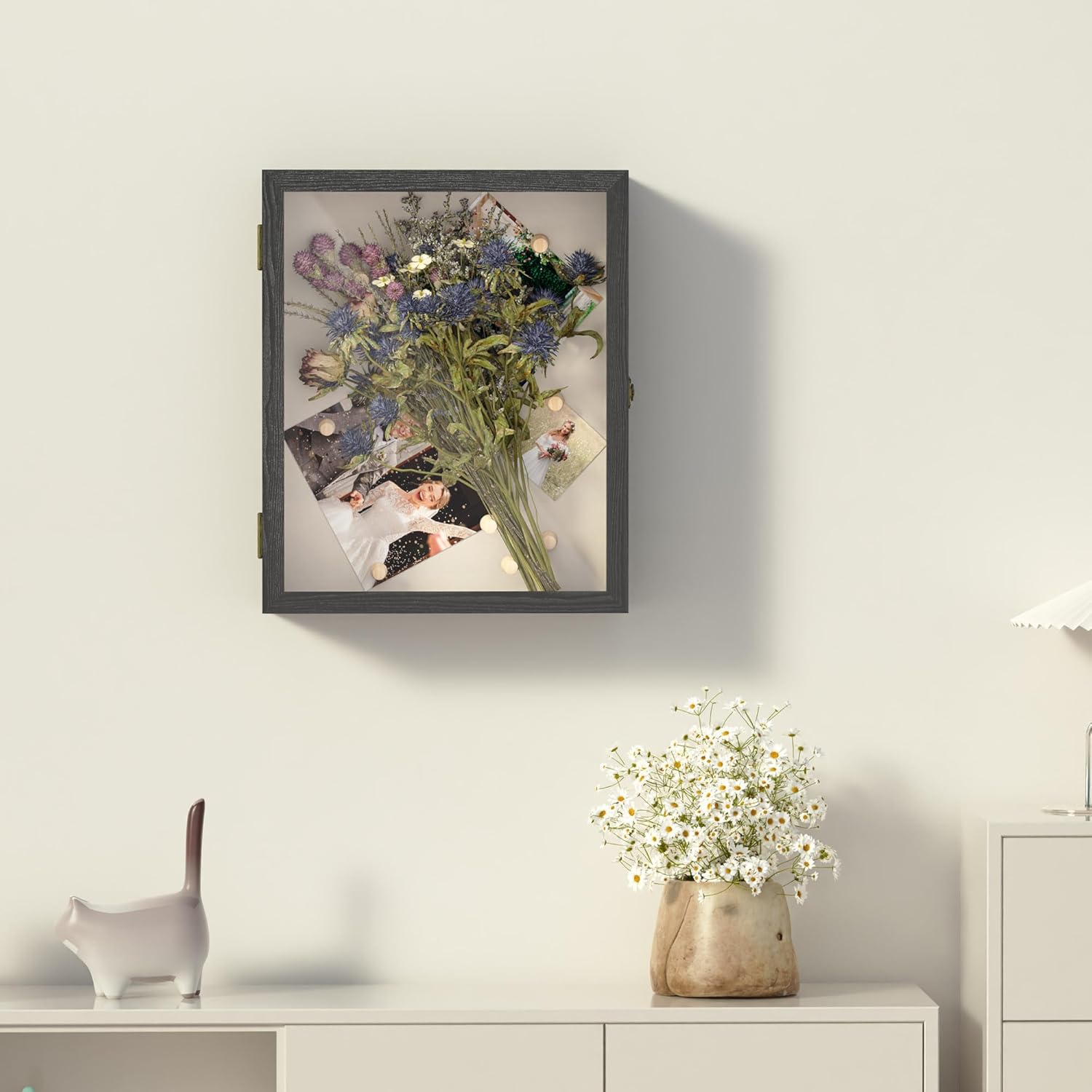 13x16 Shadow Box Frame with Acrylic Glass, Deep Large Shadow Boxes Display Cases for Tabletop and Wall Display, Memory Box for Keepsakes, Shadow Box for Flowers, Black with Linen Back