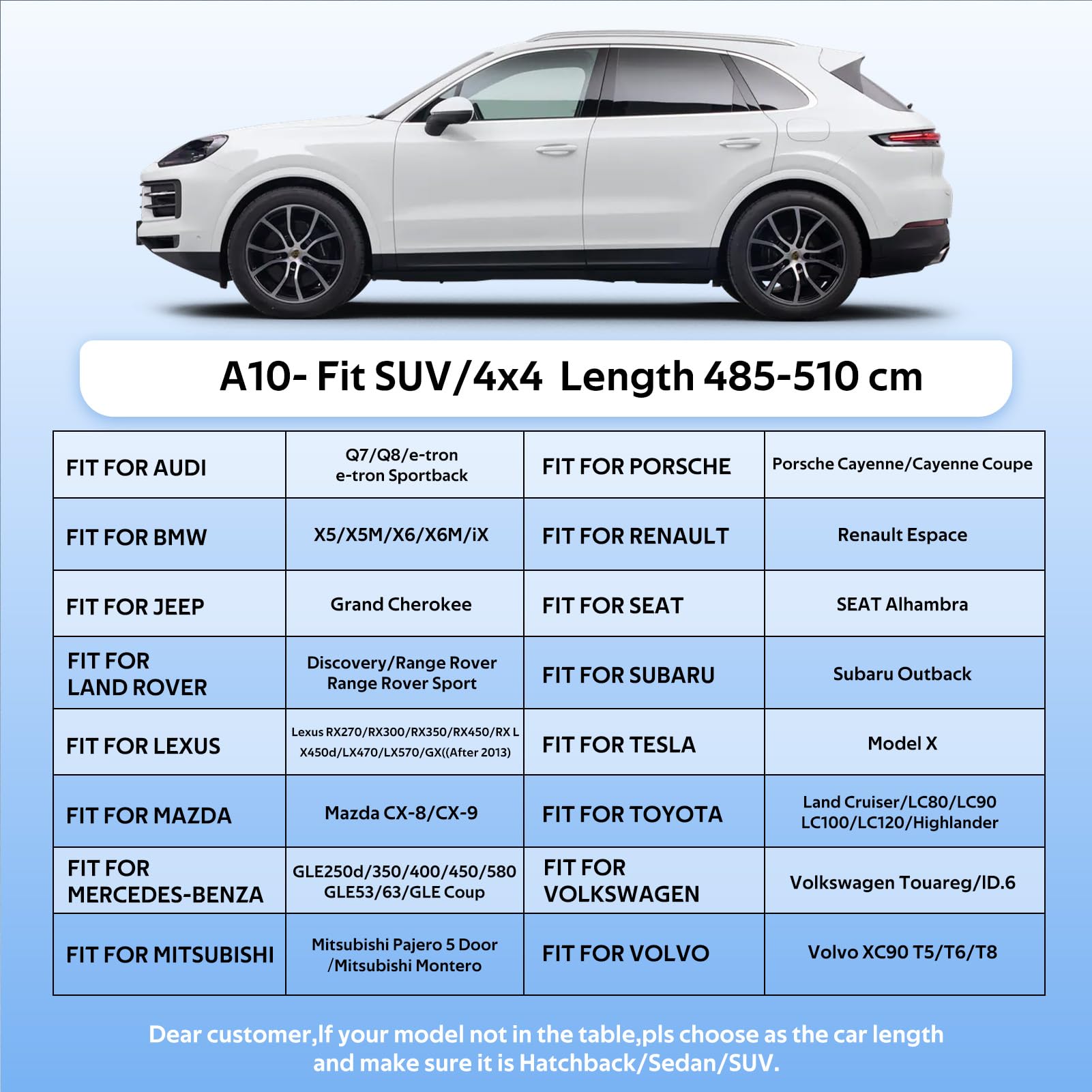 Funda Coche SUV Exterior Impermeable, Cubre Coche 4x4 de 10 Capas, Cubierta Coche Protector de Sol, Capa para Carro Apto para Audi Q7, BMW X5, Mercedes GLE, Porsche Cayenne,etc. YXL